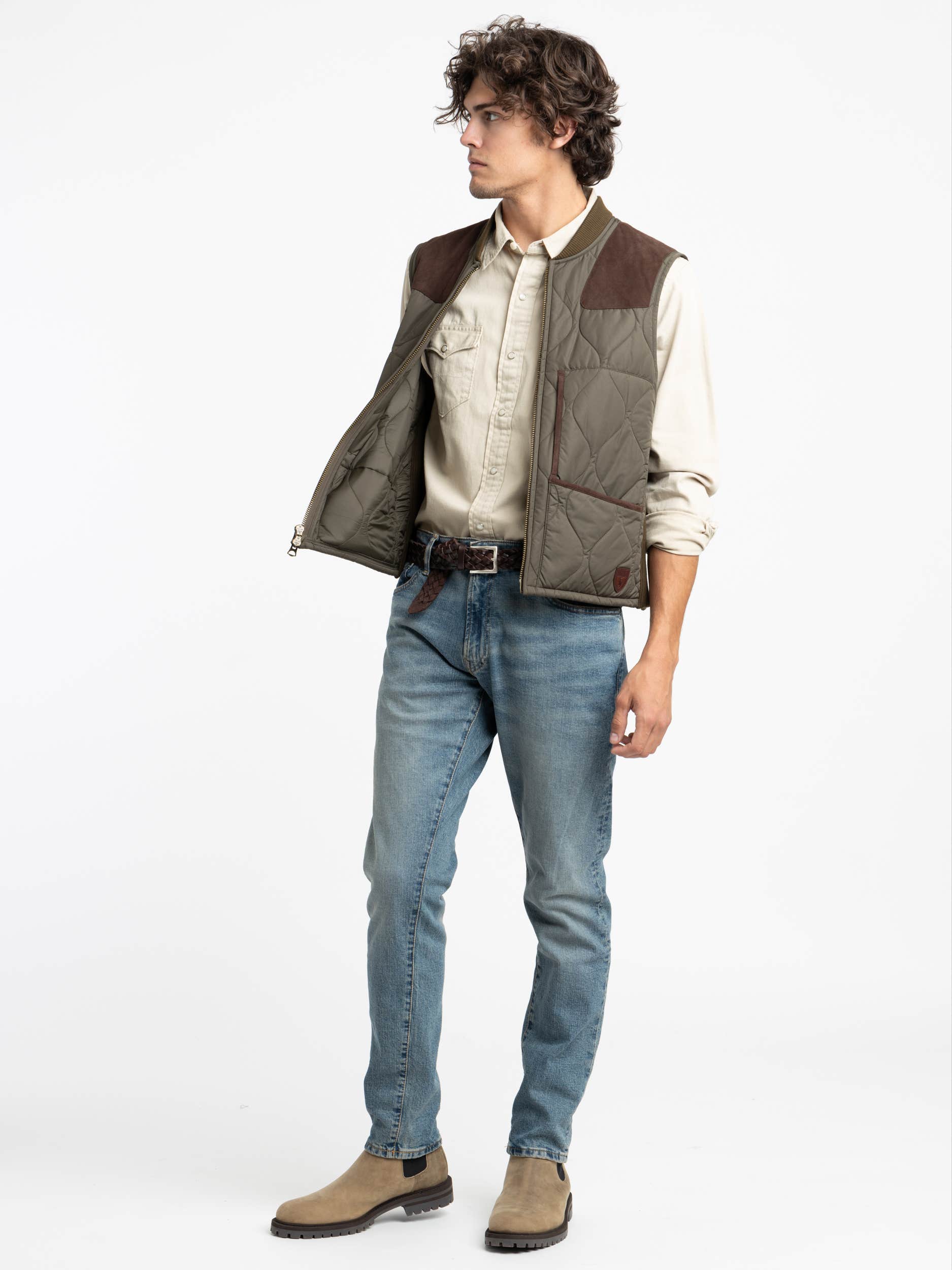 Turf Olive Suede-Trim Quilted Vest