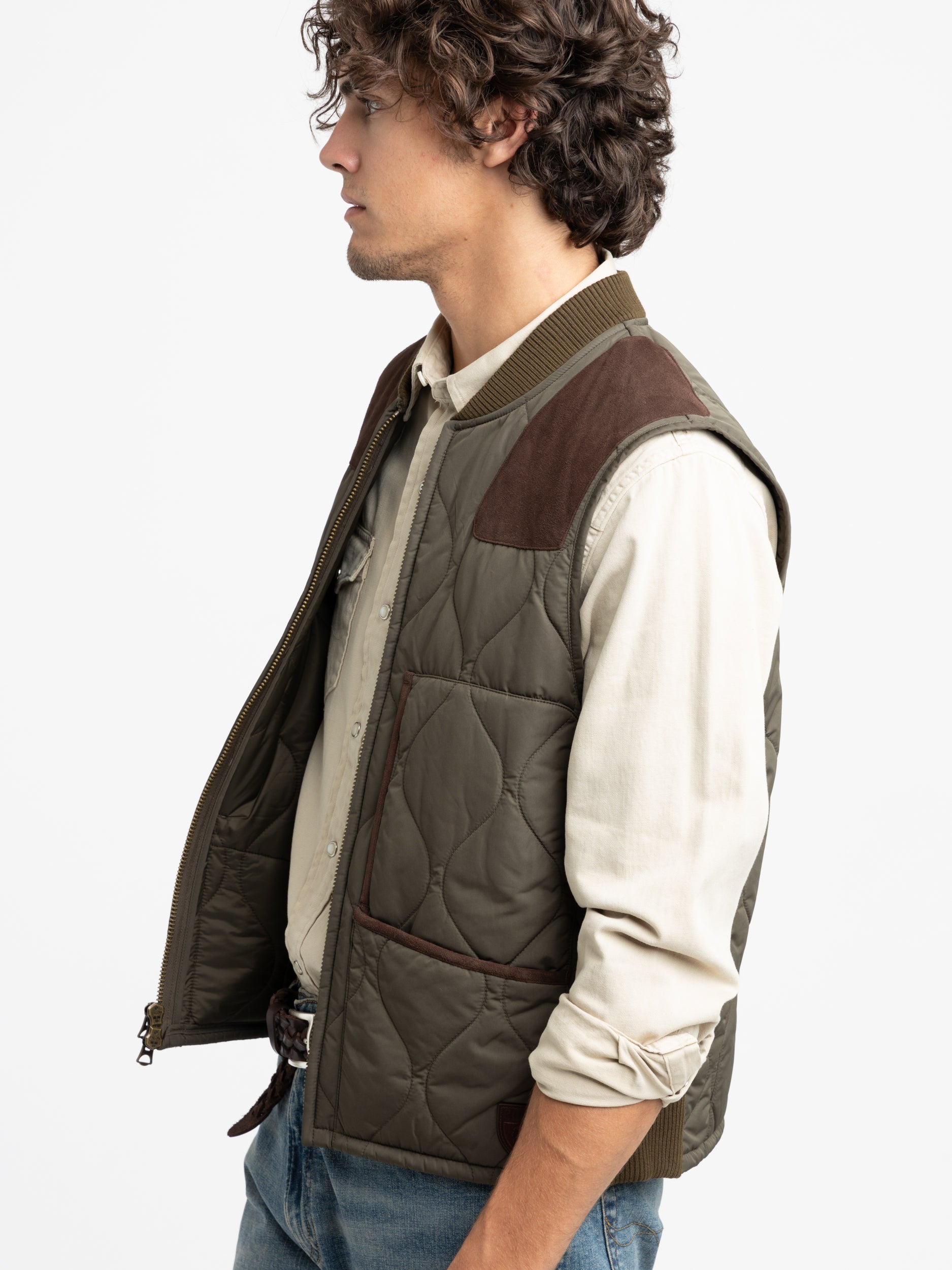 Turf Olive Suede-Trim Quilted Vest – The Helm Clothing