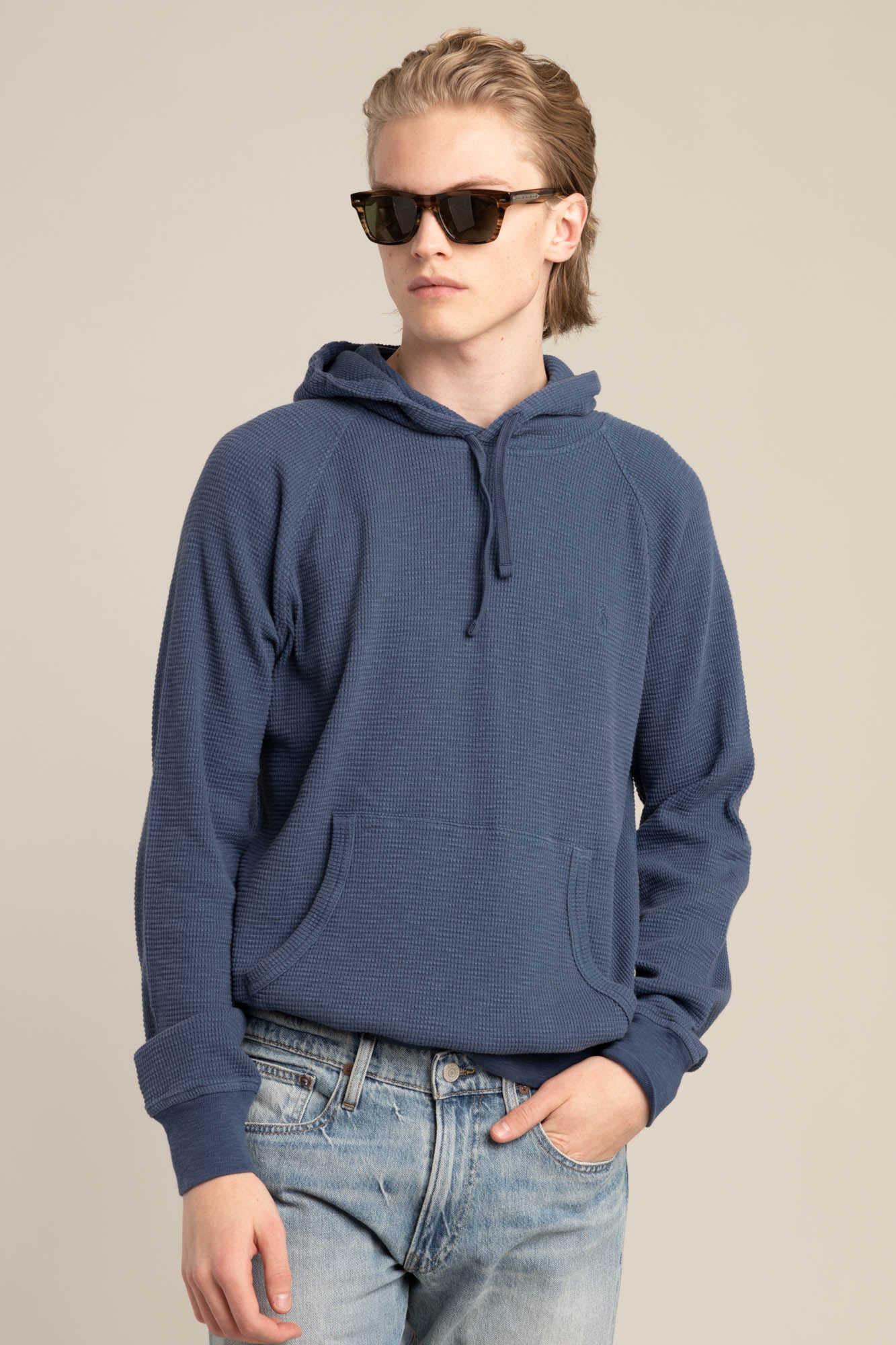 Waffle knit clearance hooded sweatshirt