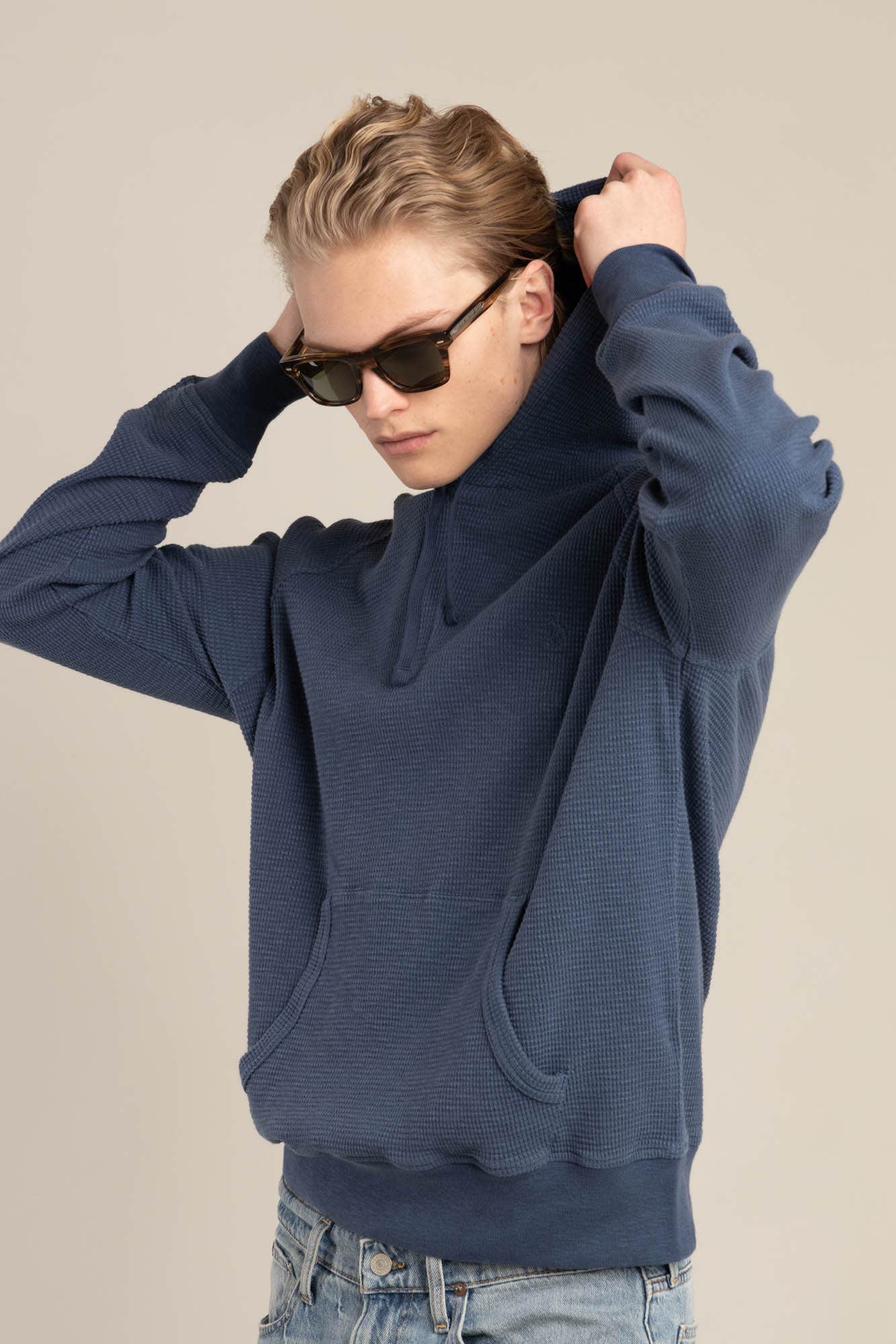 Blue Waffle Knit Hoodie – The Helm Clothing