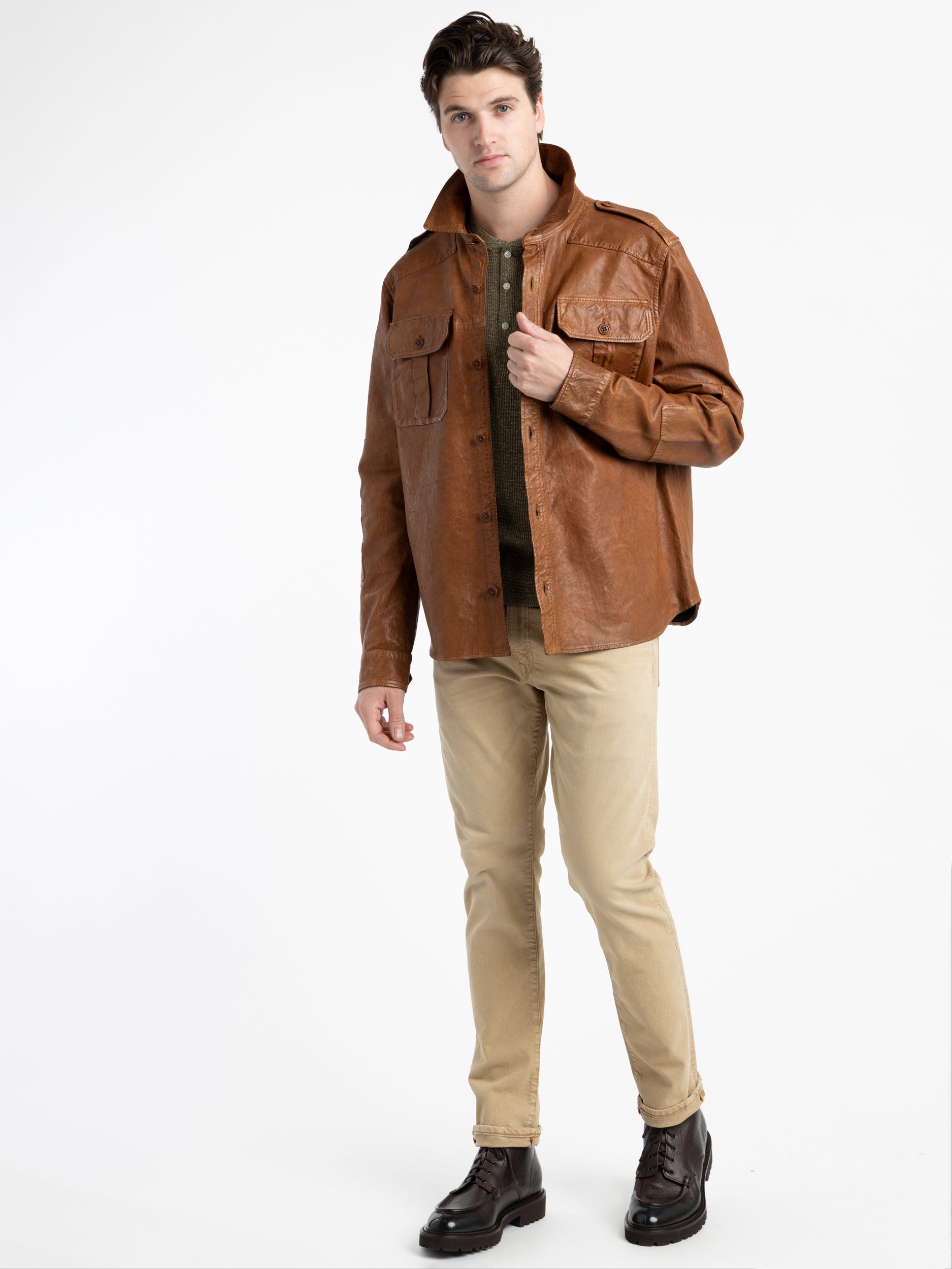 Leather utility outlet jacket