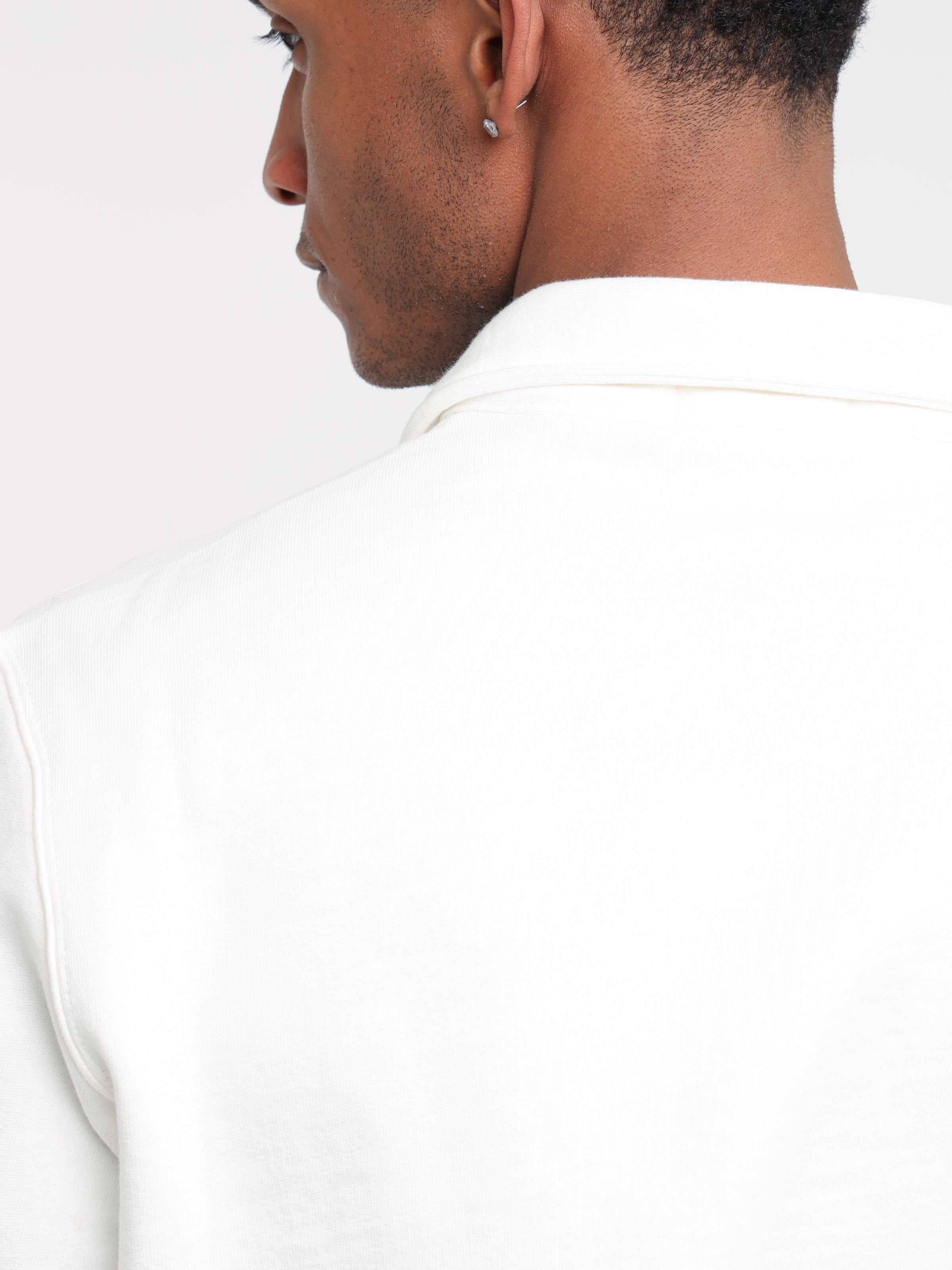 White Fleece Collared Quarter-Zip Sweatshirt
