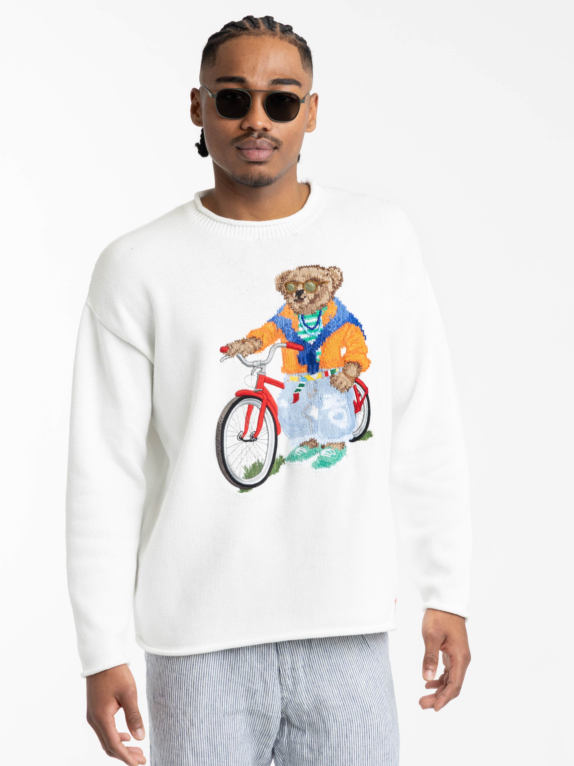 White Polo Bear Cotton Rollneck Sweater