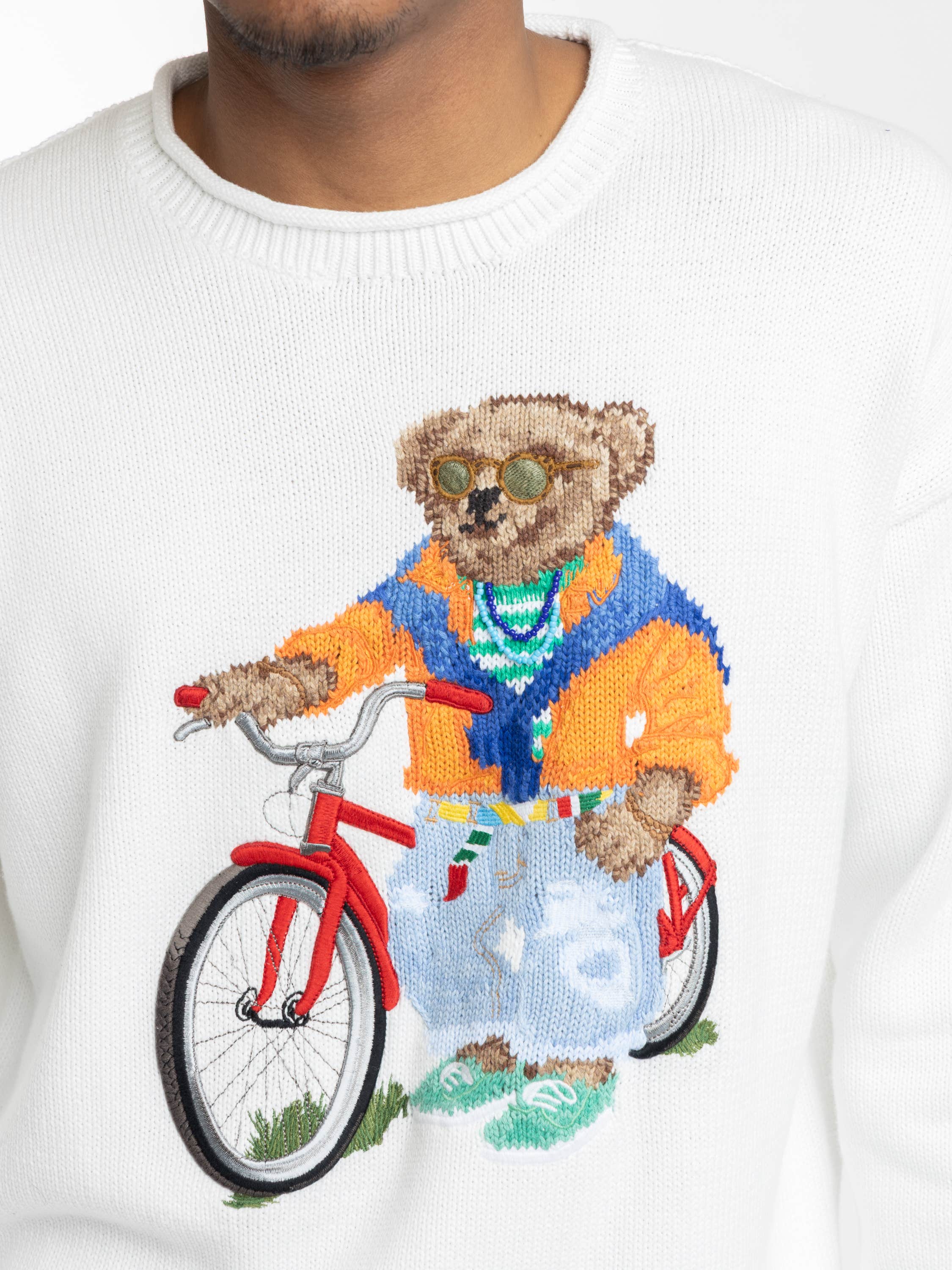 White Polo Bear Cotton Rollneck Sweater