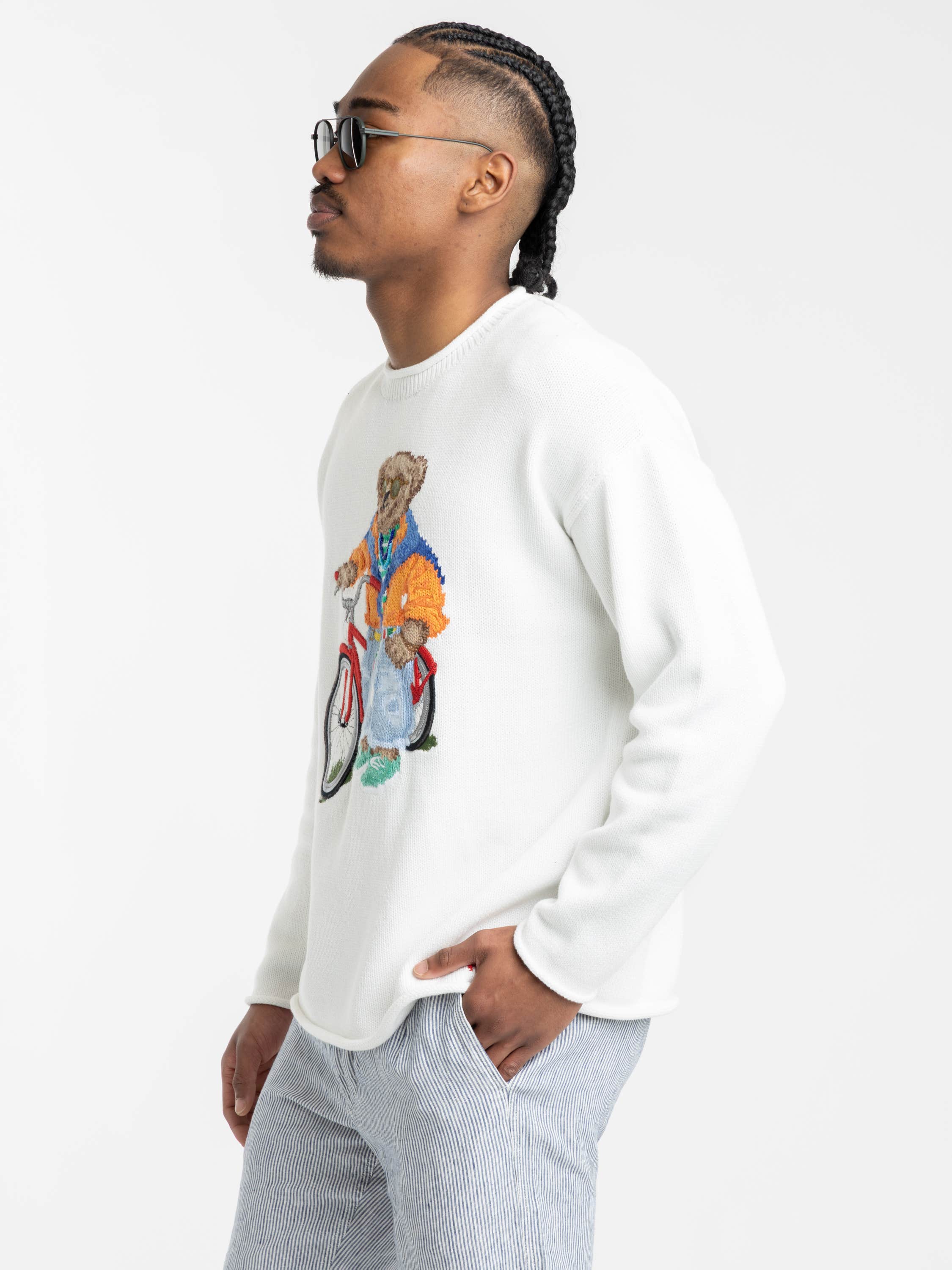 White Polo Bear Cotton Rollneck Sweater