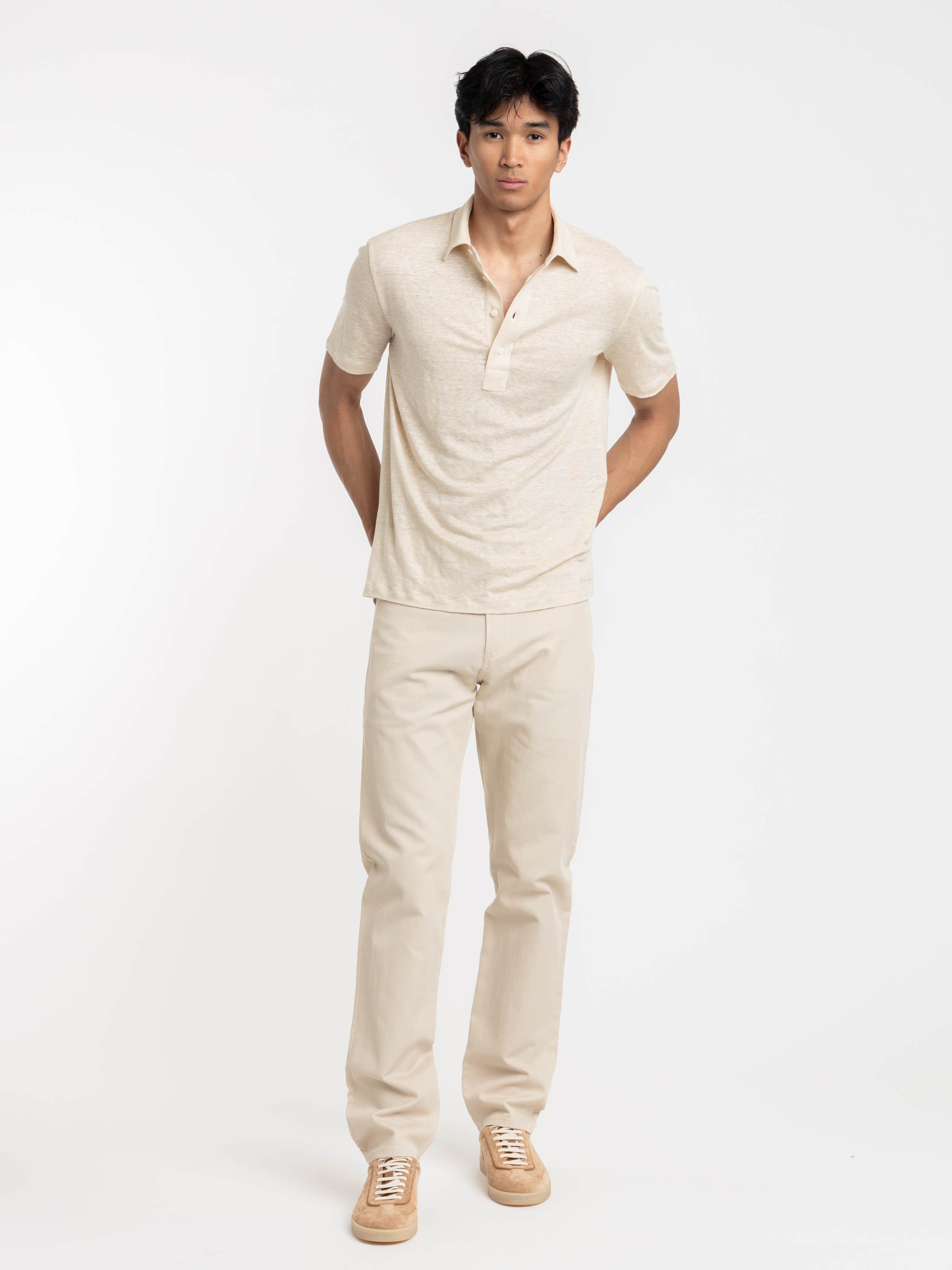 Beige Linen-Jersey Polo Shirt