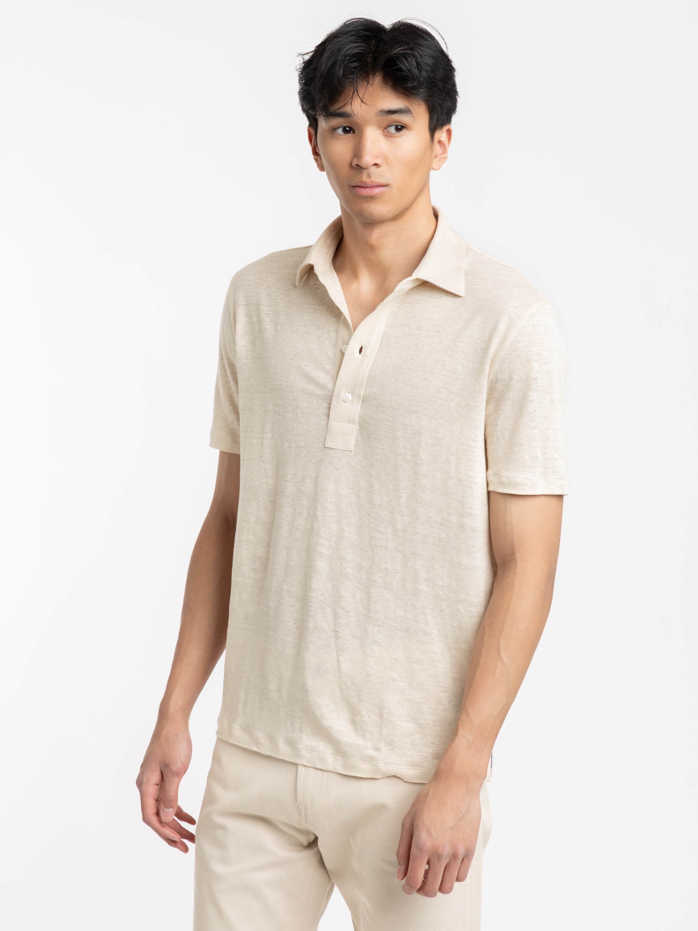 Beige Linen-Jersey Polo Shirt
