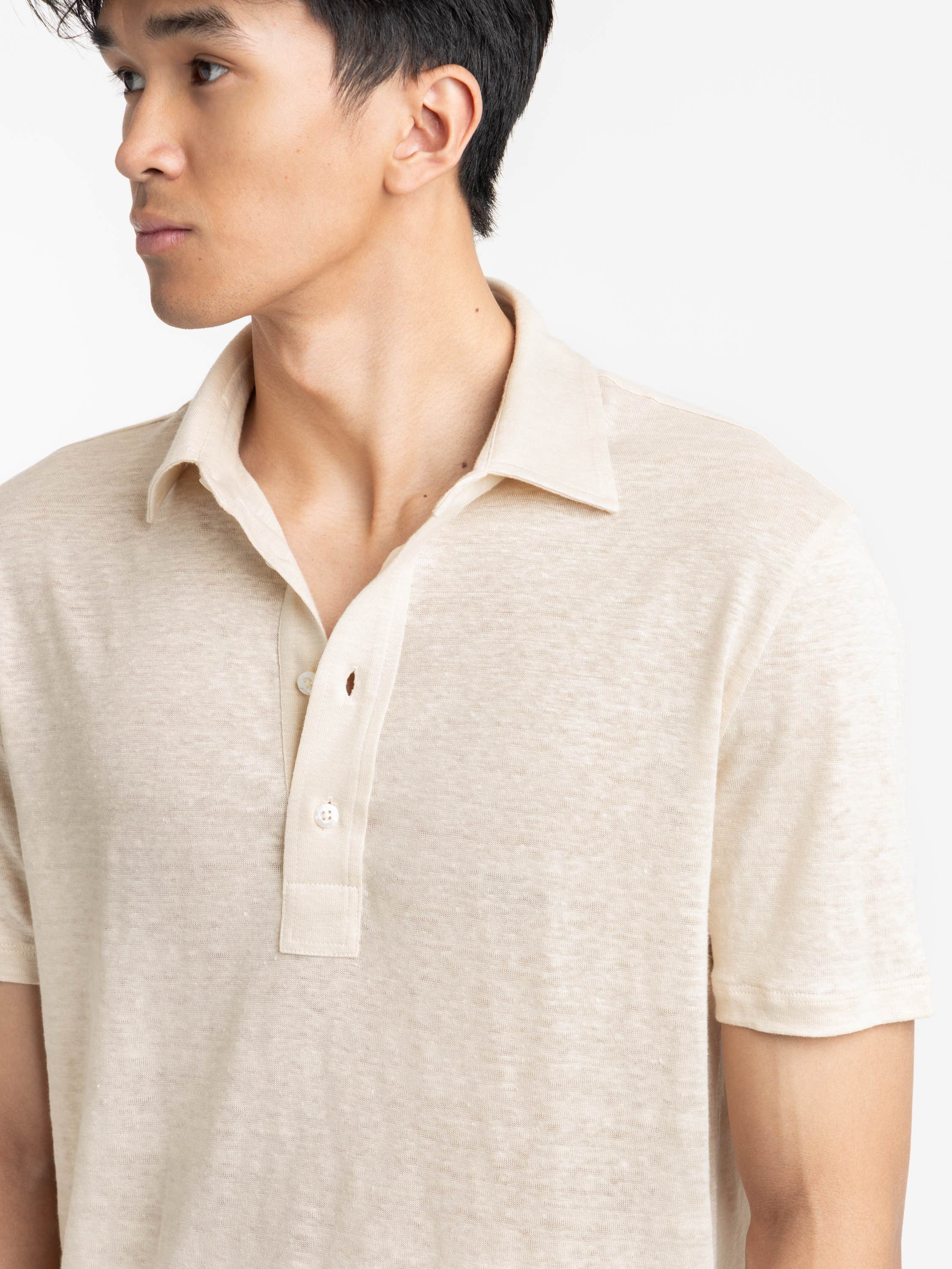 Beige Linen-Jersey Polo Shirt