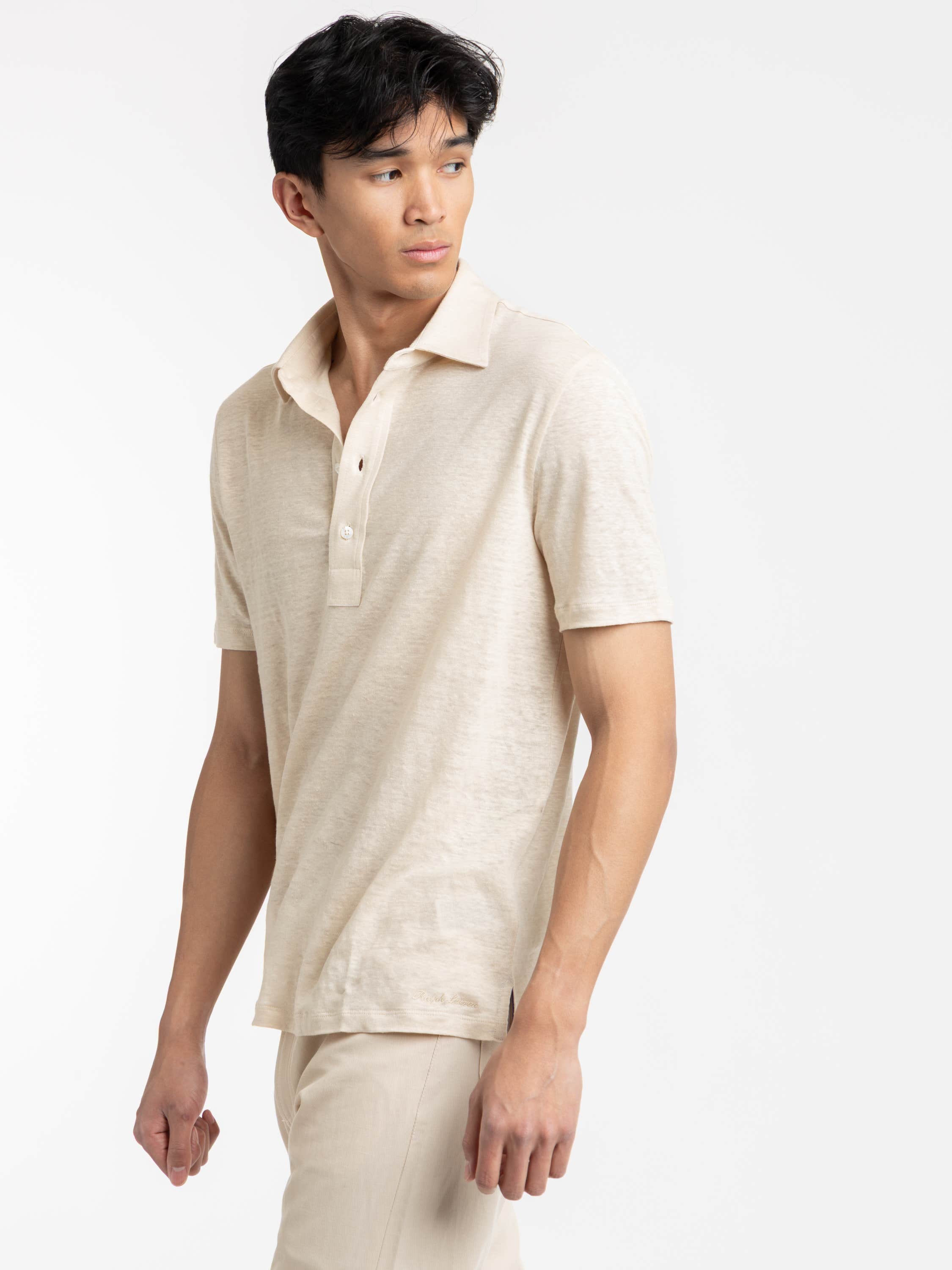 Beige Linen-Jersey Polo Shirt