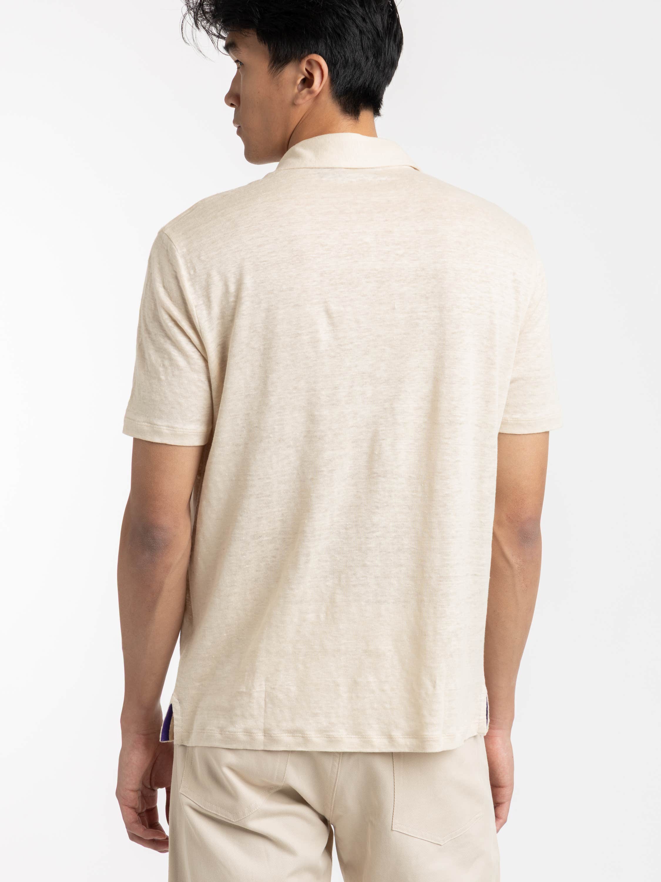 Beige Linen-Jersey Polo Shirt