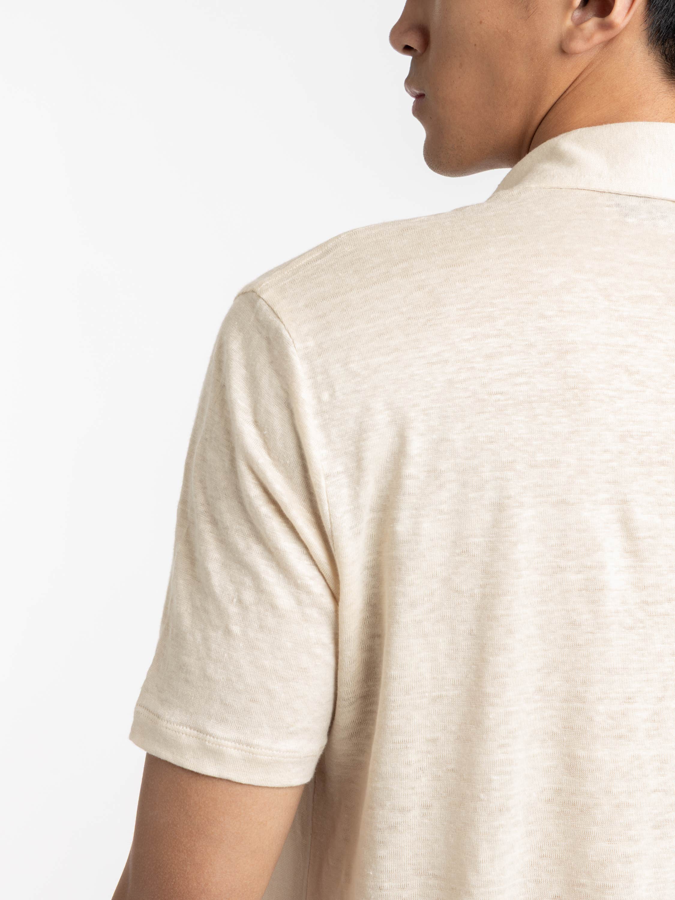 Beige Linen-Jersey Polo Shirt