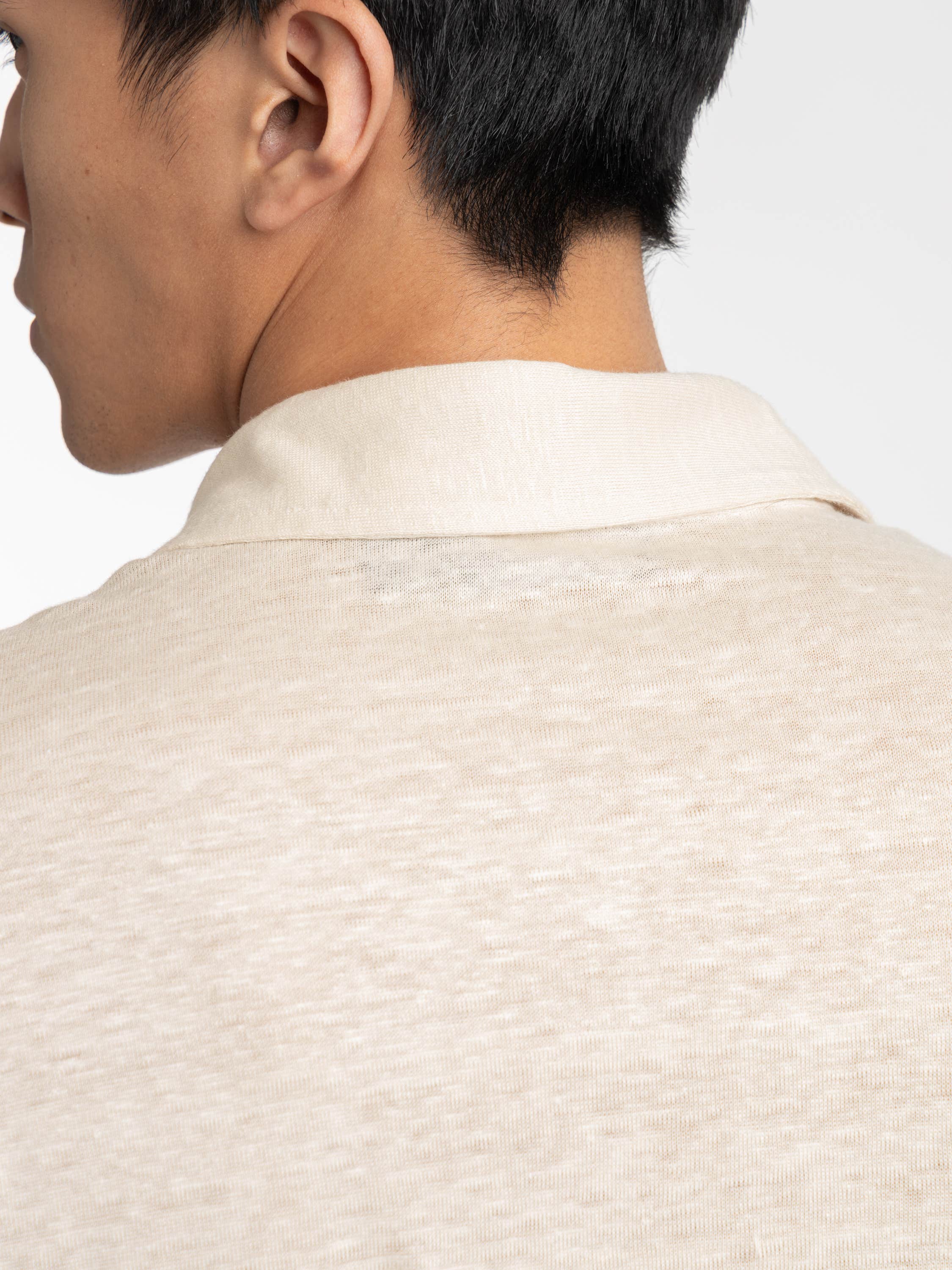 Beige Linen-Jersey Polo Shirt
