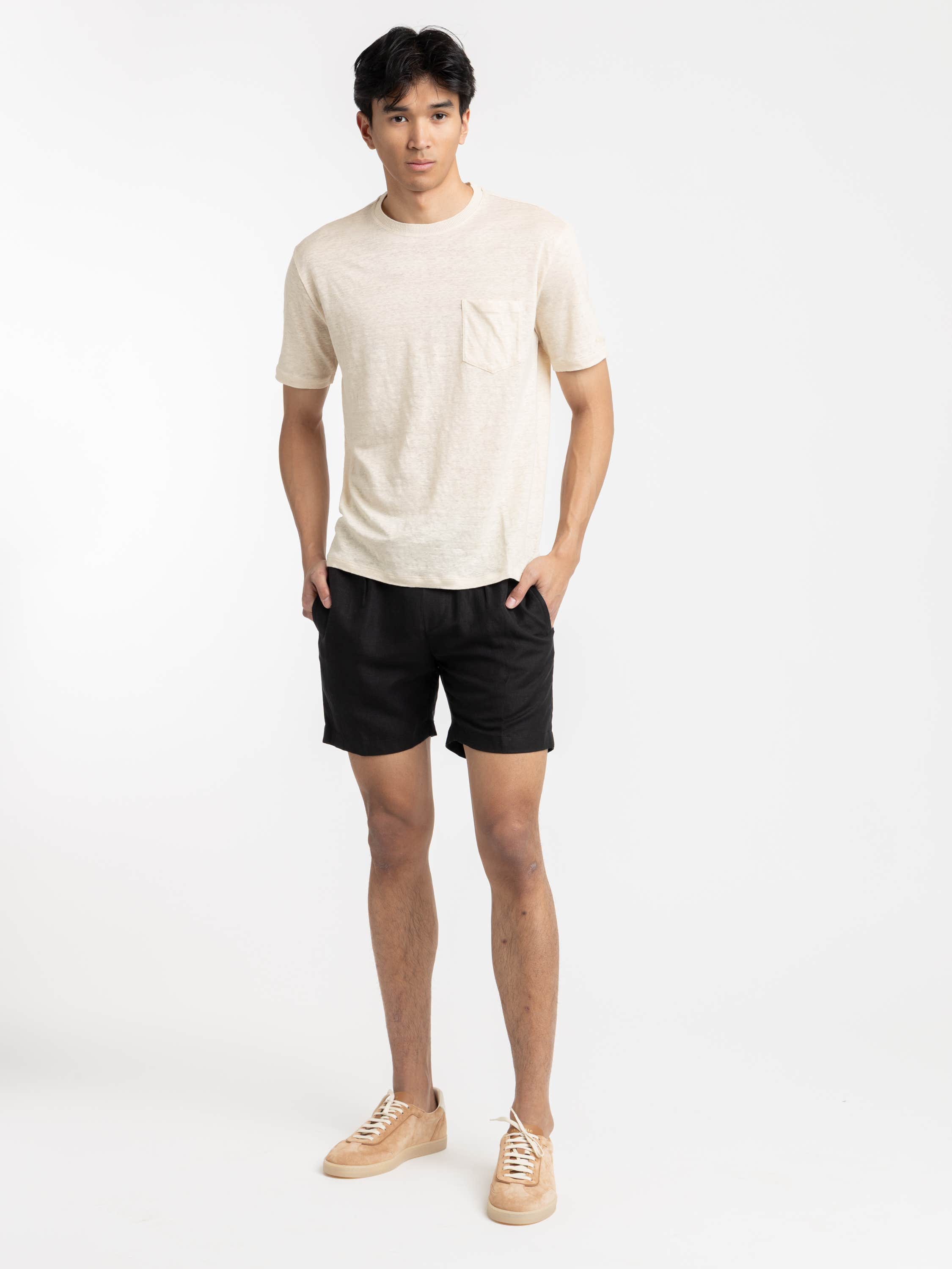 Black Silk-Linen Drawstring Short