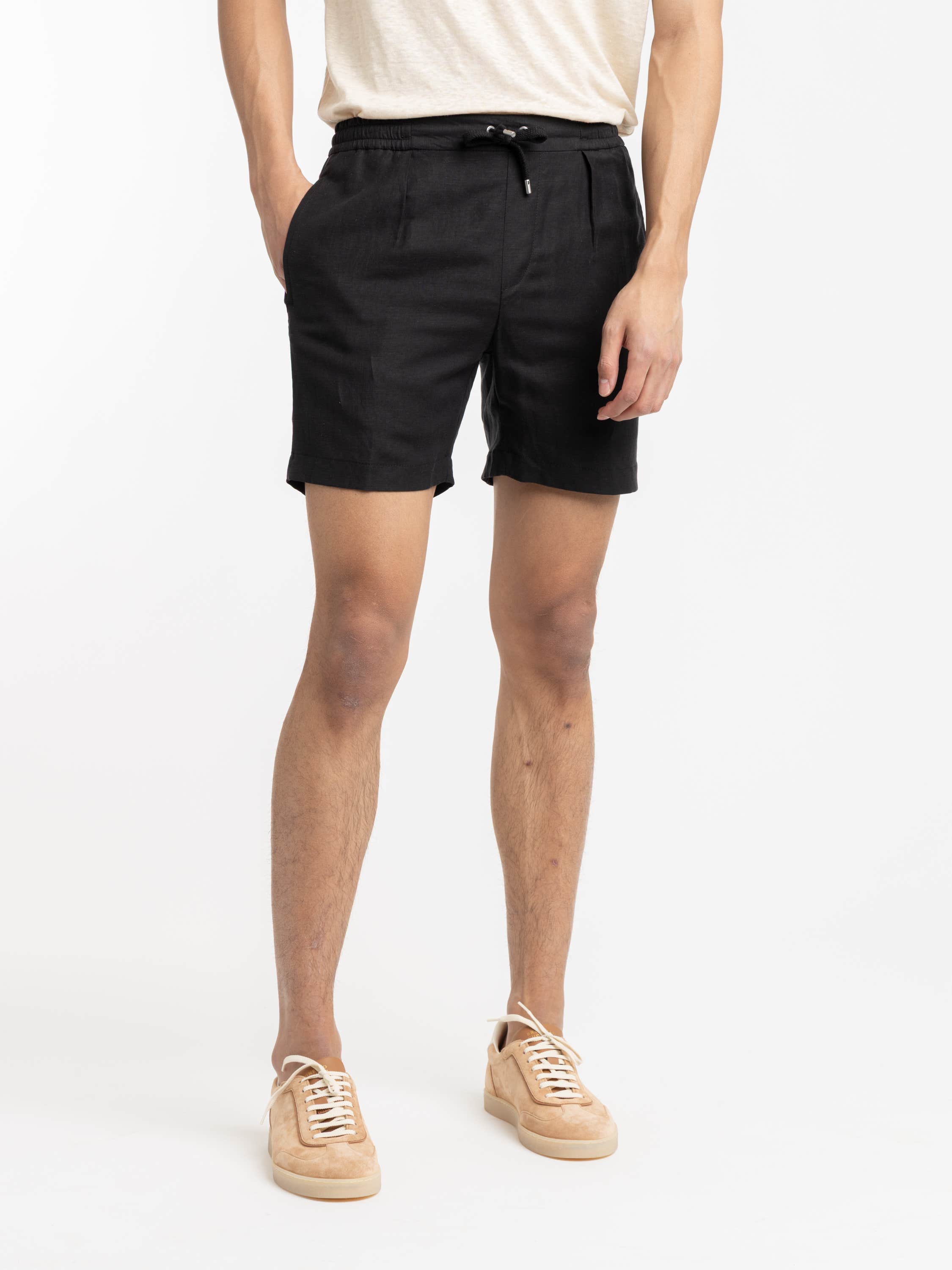 Black Silk-Linen Drawstring Short