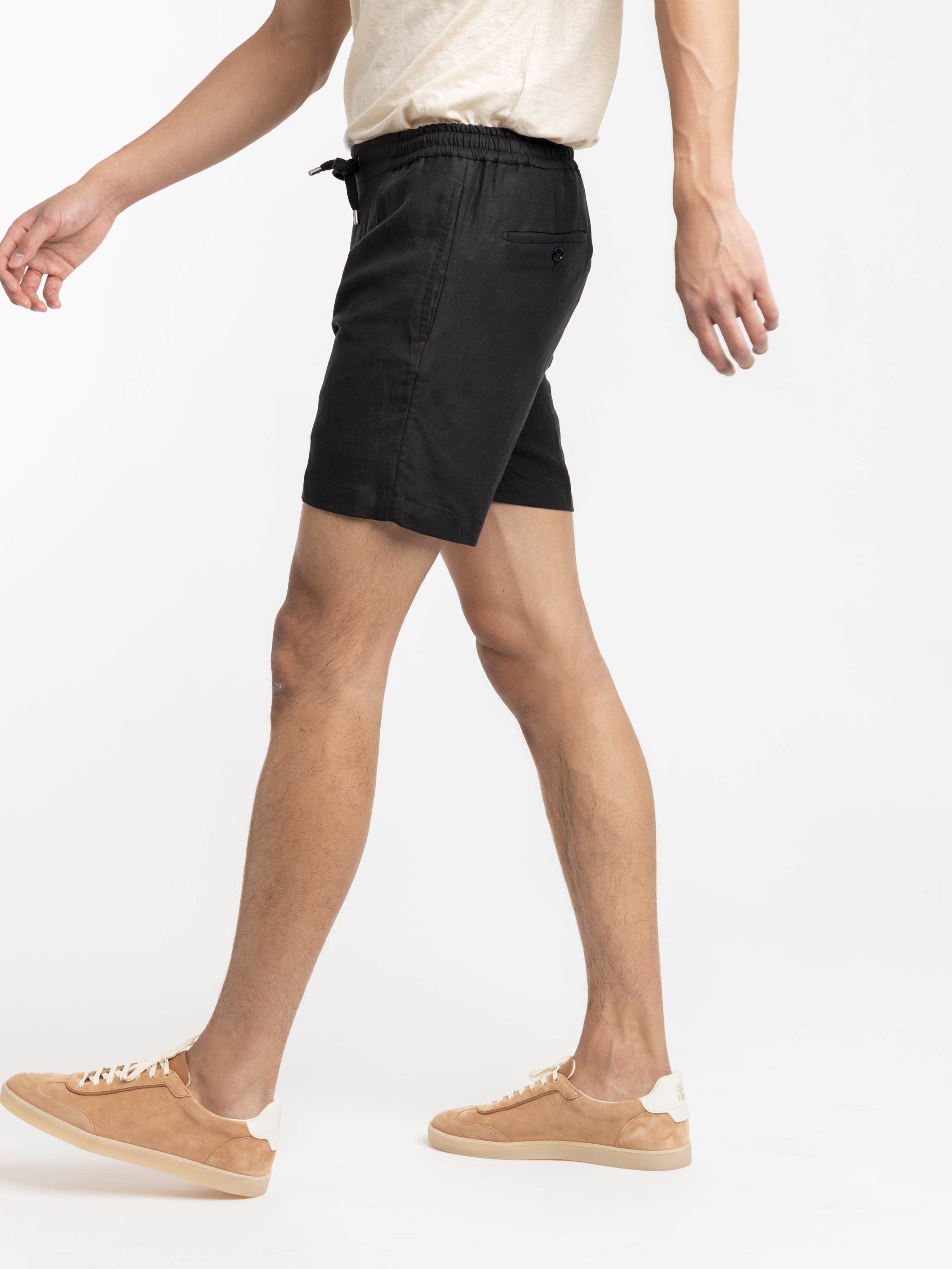 Black Silk-Linen Drawstring Short