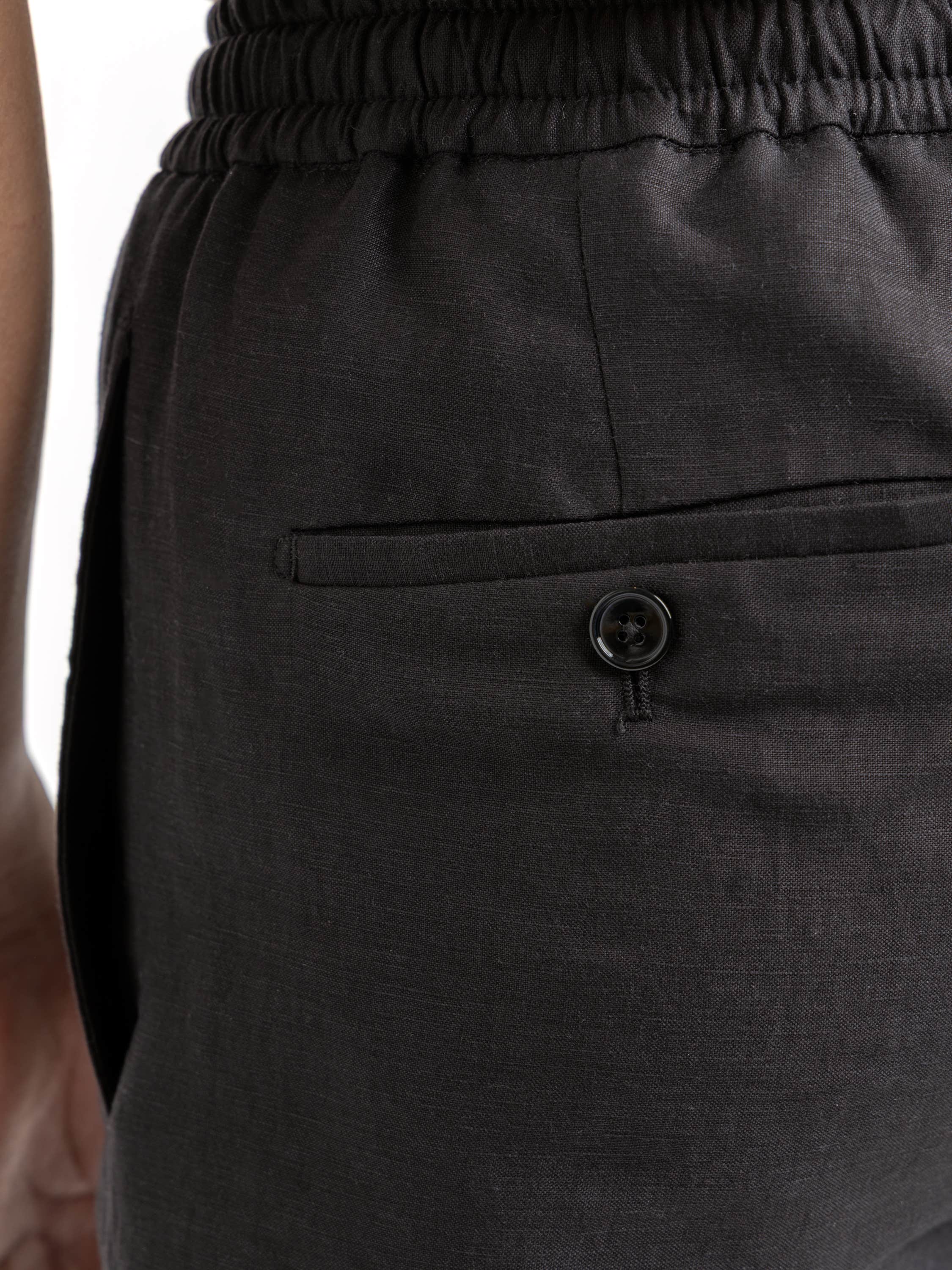 Black Silk-Linen Drawstring Short