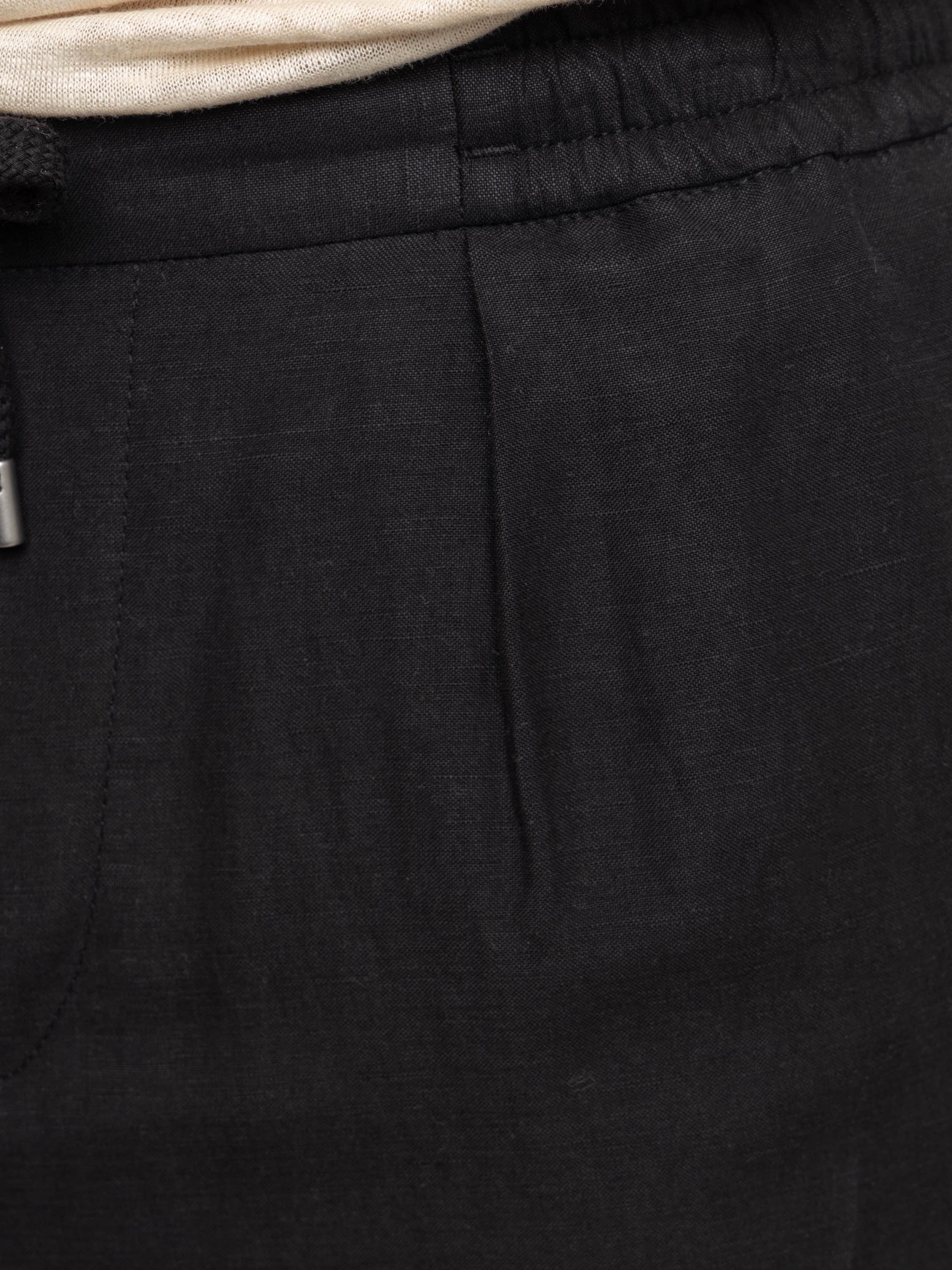 Black Silk-Linen Drawstring Short