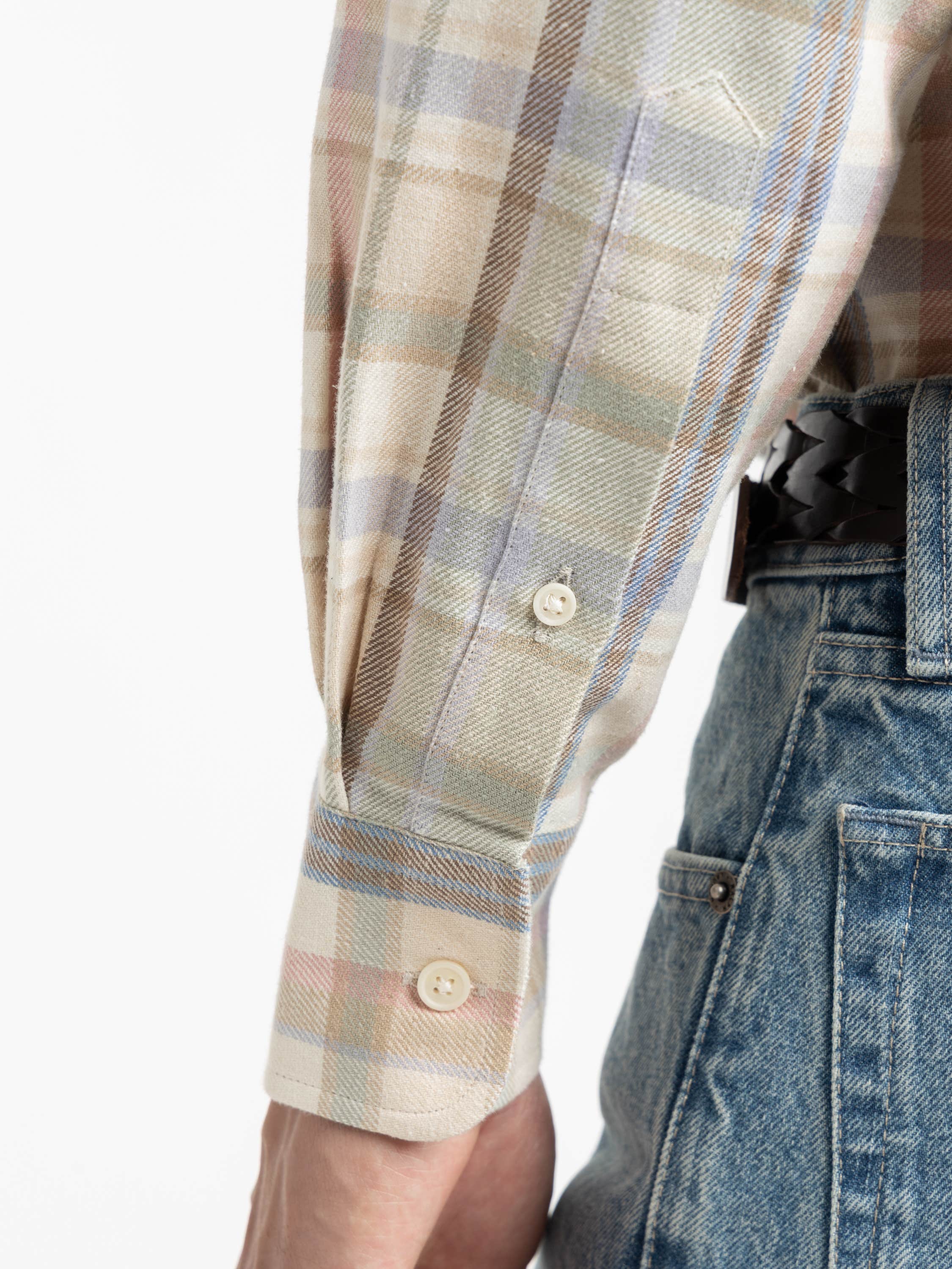 Brown Plaid Hemp-Cotton Shirt