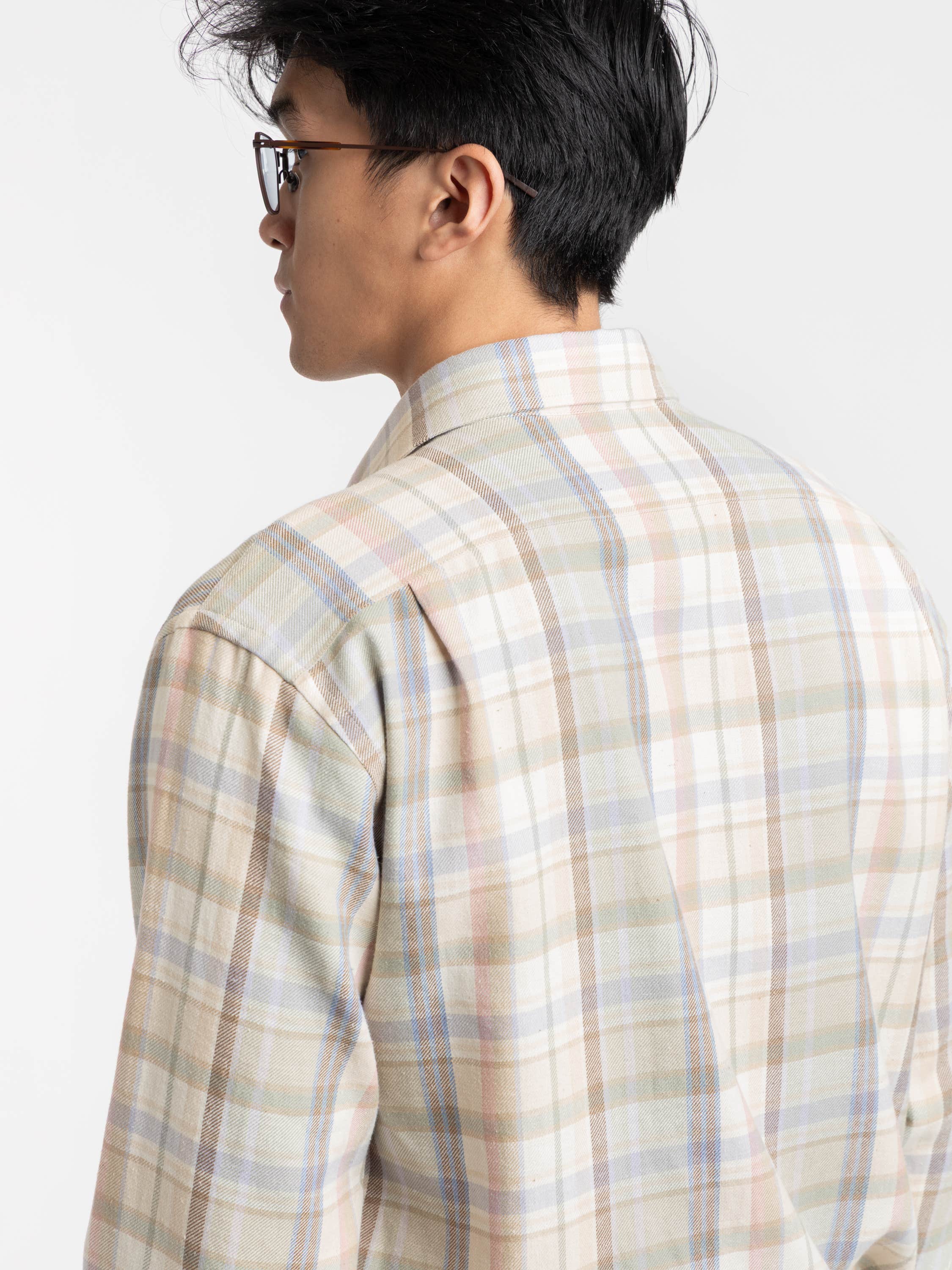 Brown Plaid Hemp-Cotton Shirt