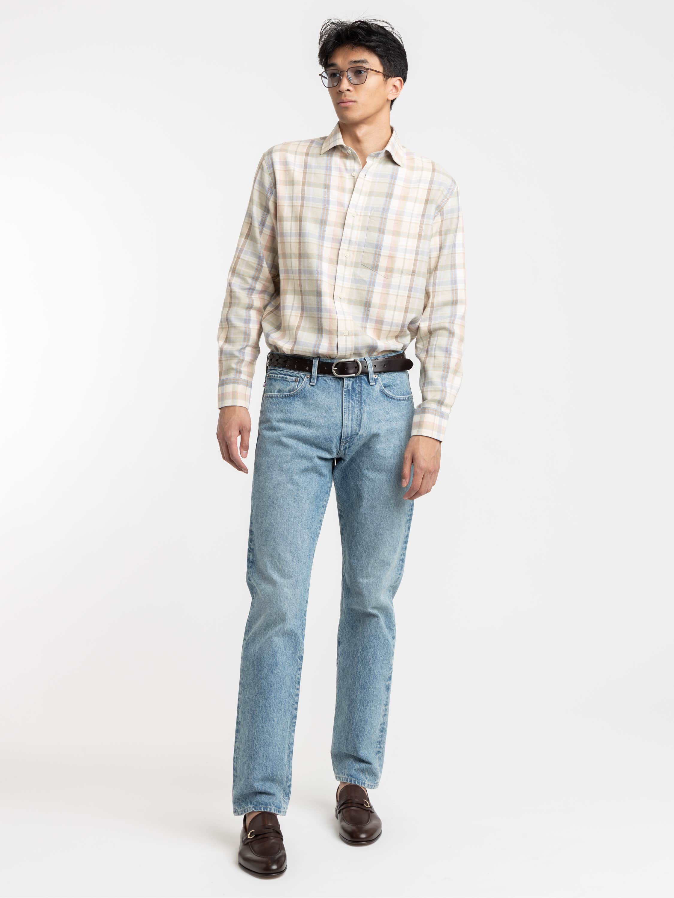 Brown Plaid Hemp-Cotton Shirt