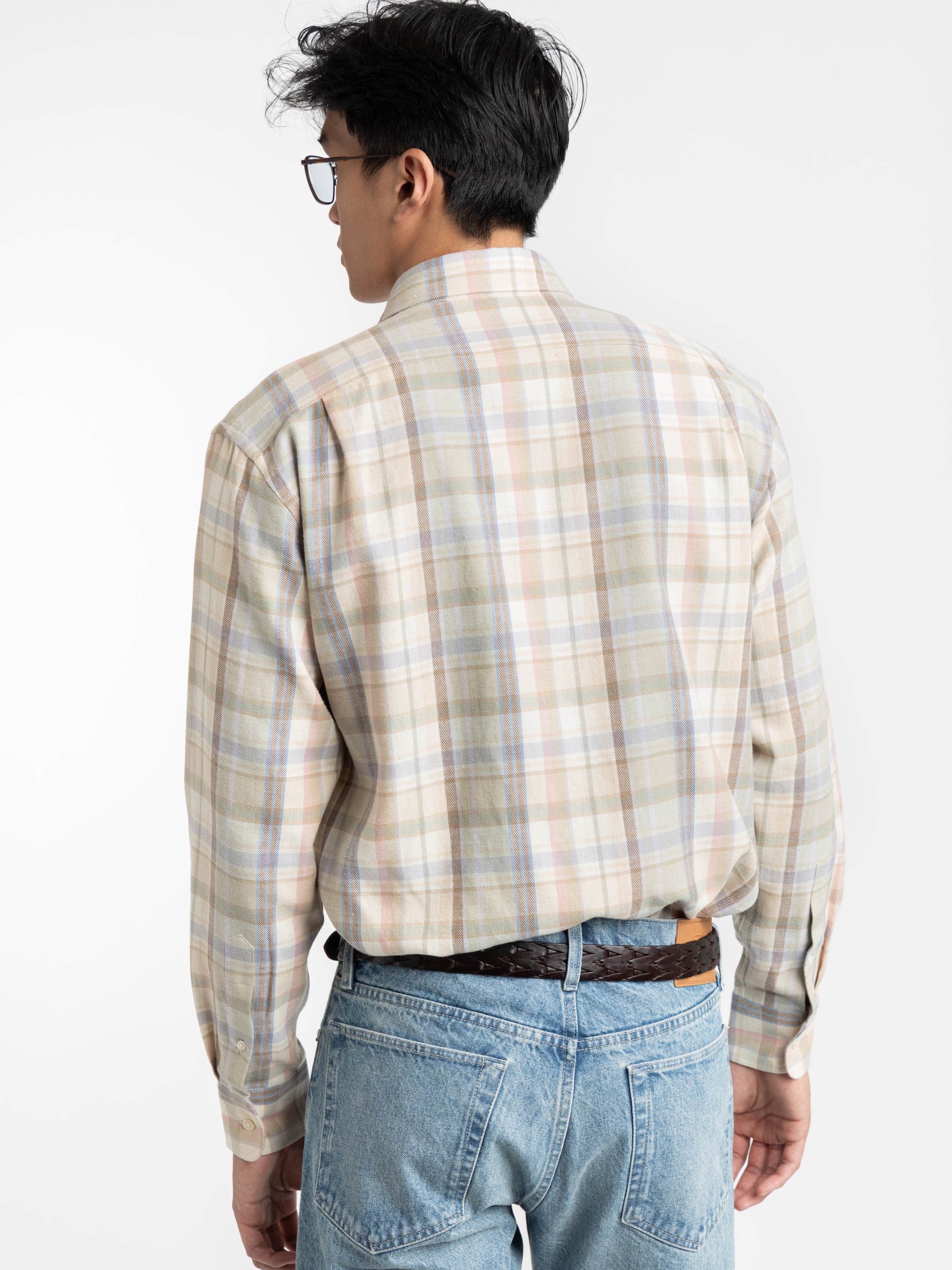 Brown Plaid Hemp-Cotton Shirt