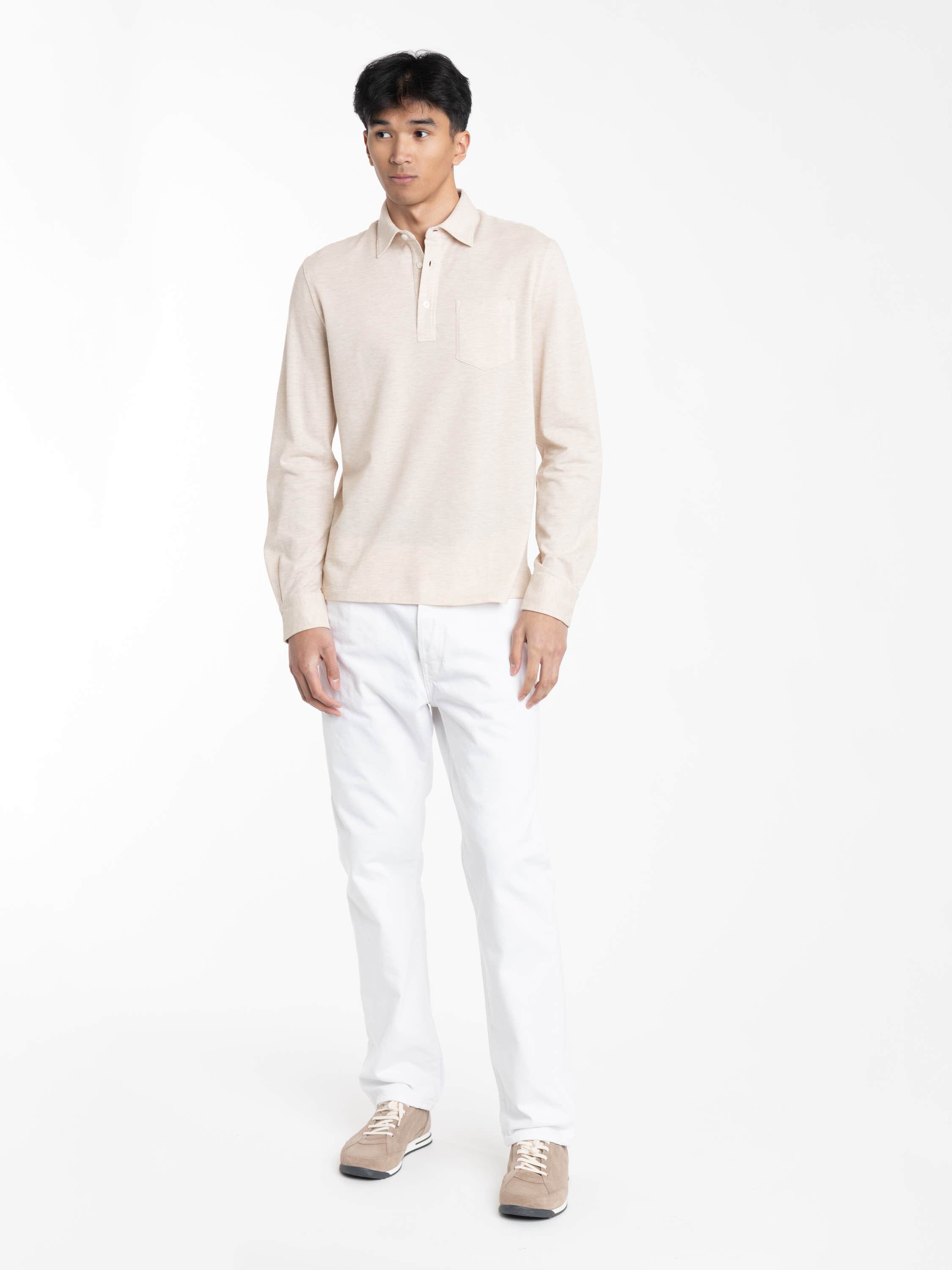 Champagne Melange Cotton-cashmere Piqué Polo Shirt