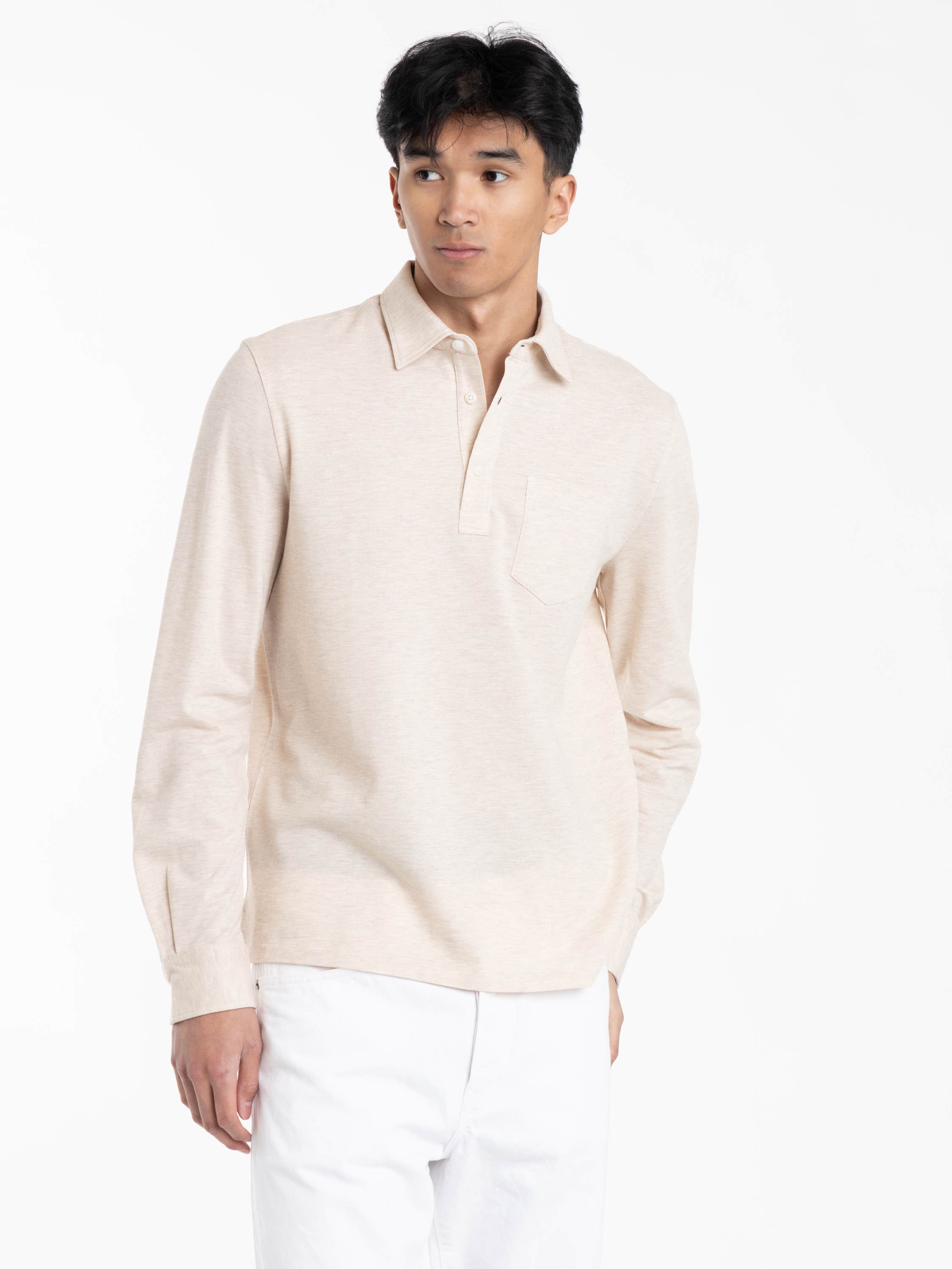 Champagne Melange Cotton-cashmere Piqué Polo Shirt