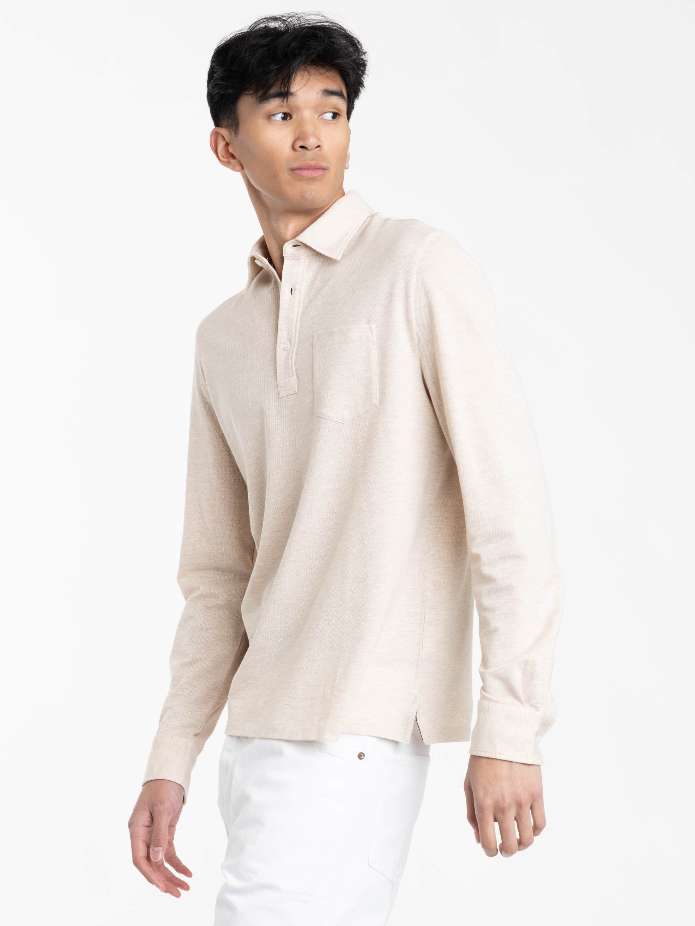 Champagne Melange Cotton-cashmere Piqué Polo Shirt