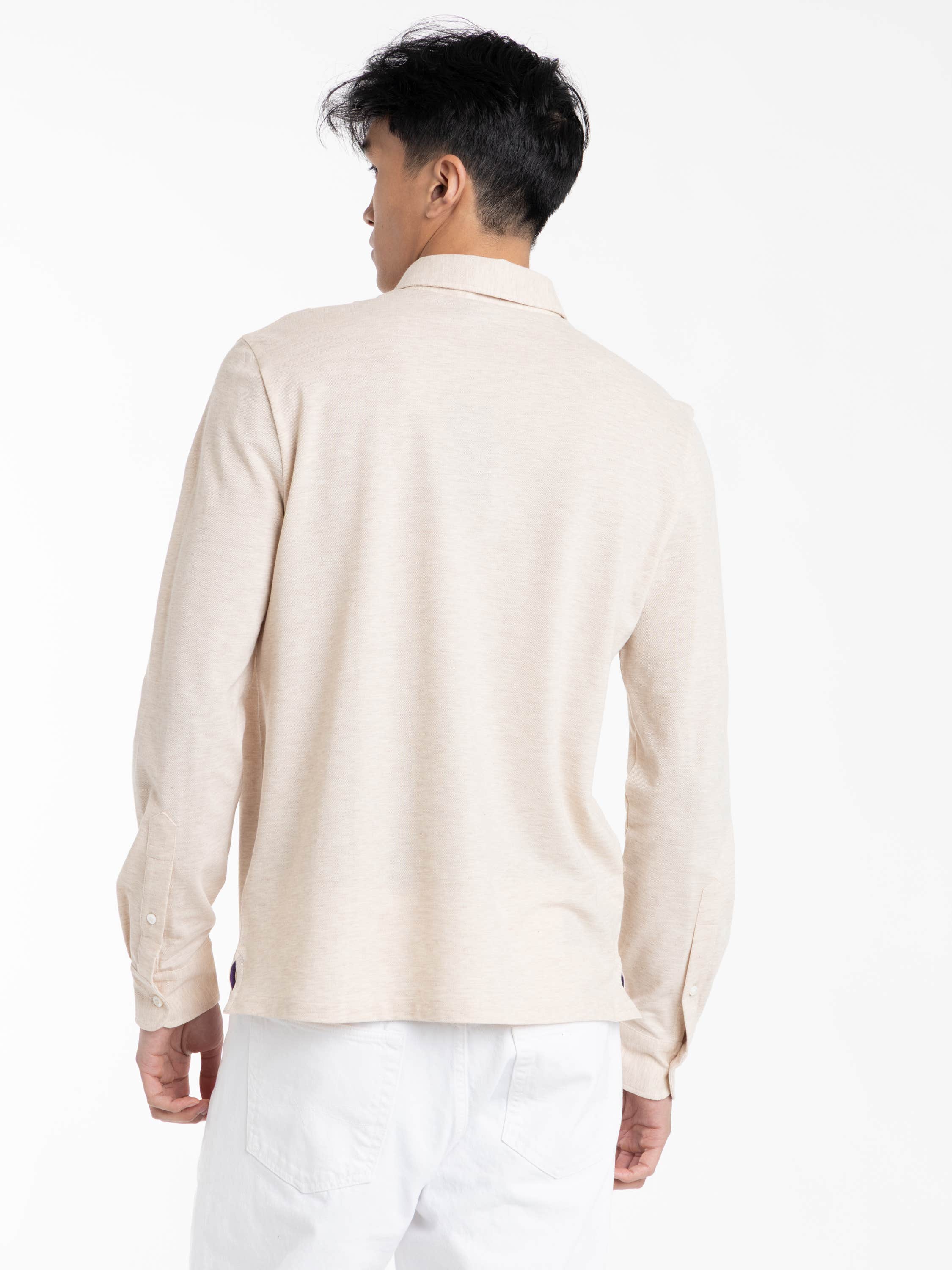 Champagne Melange Cotton-cashmere Piqué Polo Shirt
