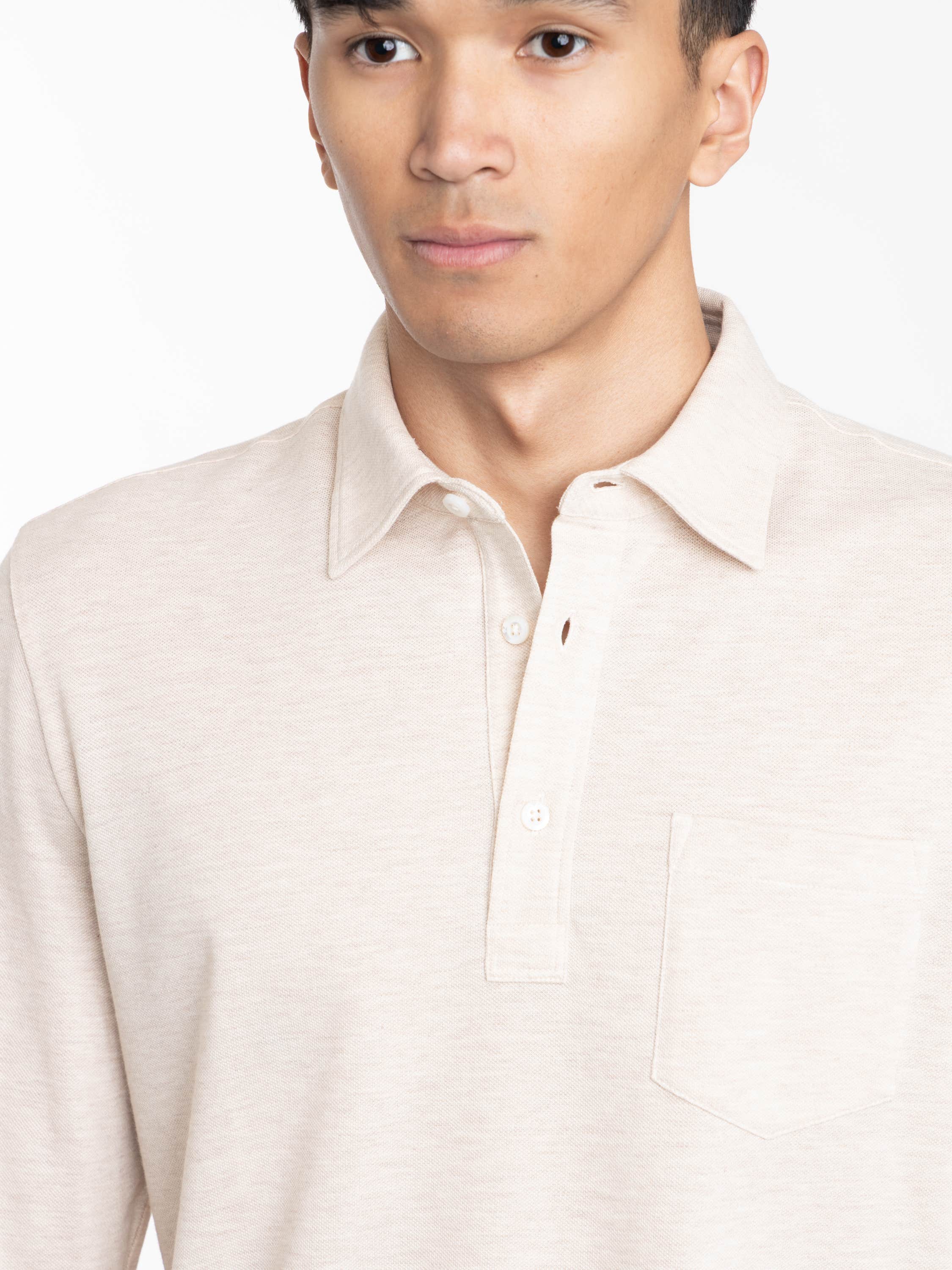 Champagne Melange Cotton-cashmere Piqué Polo Shirt