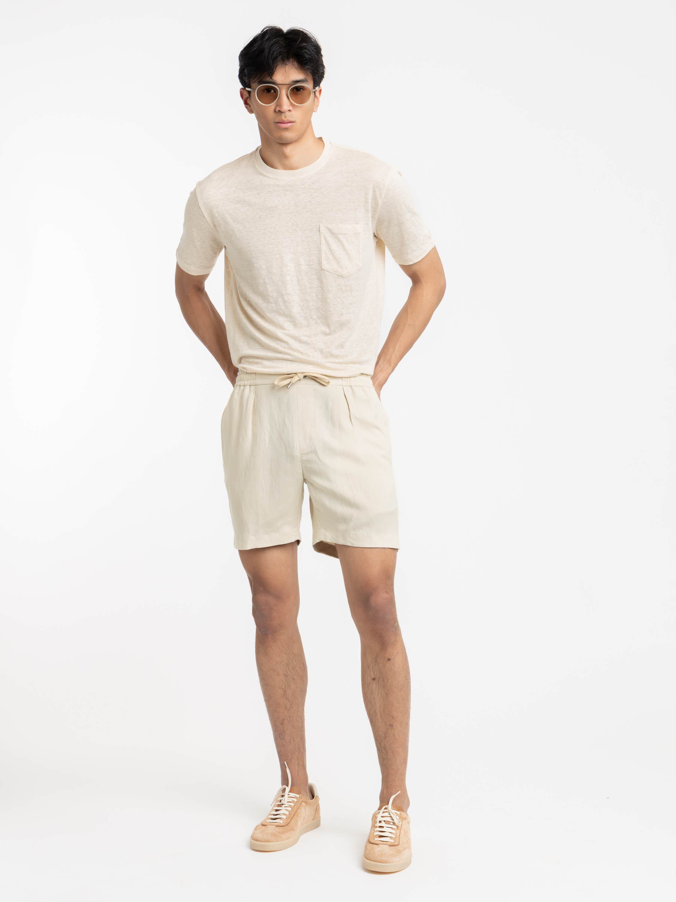 Champagne Silk-Linen Drawstring Short