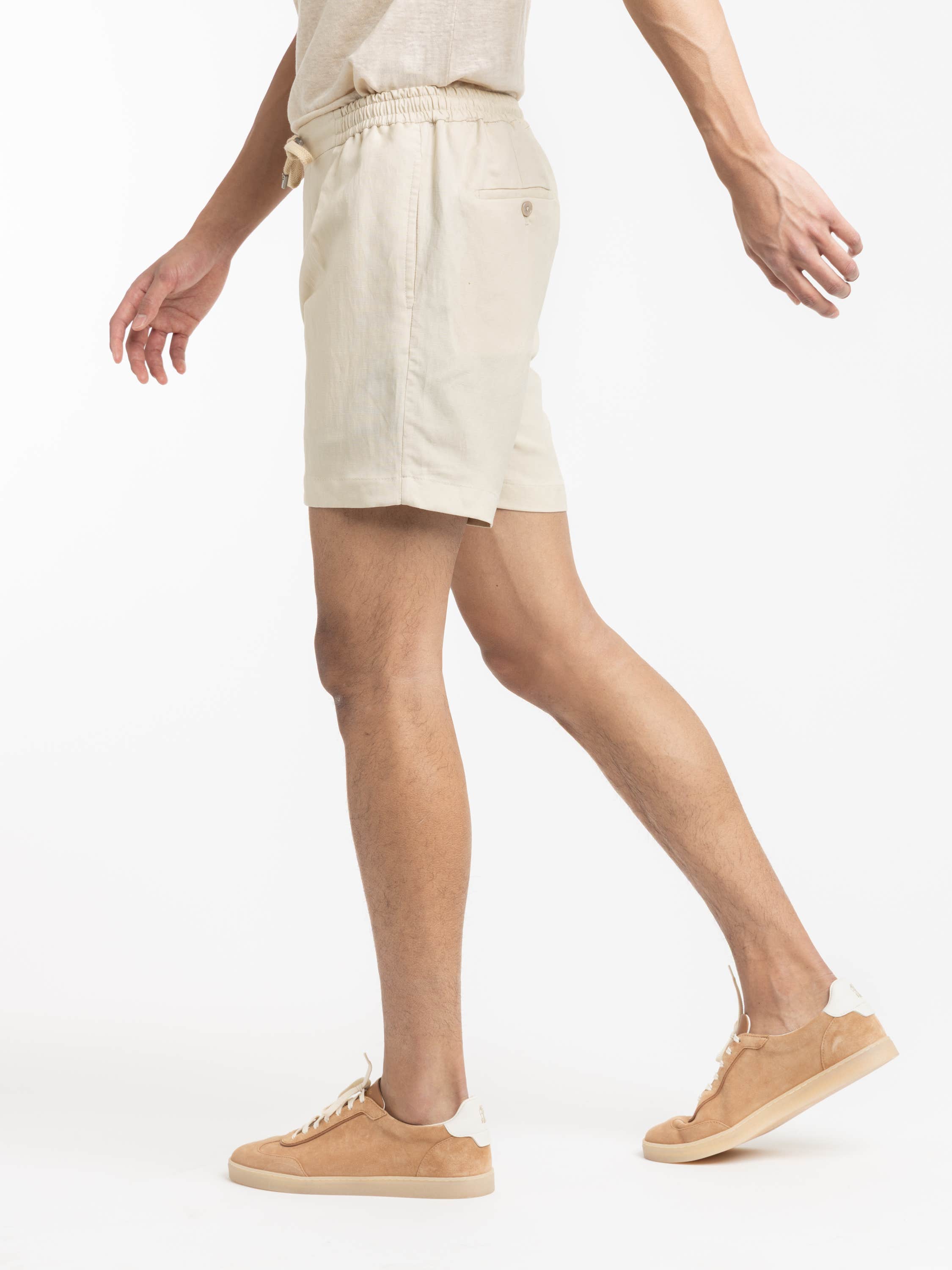 Champagne Silk-Linen Drawstring Short