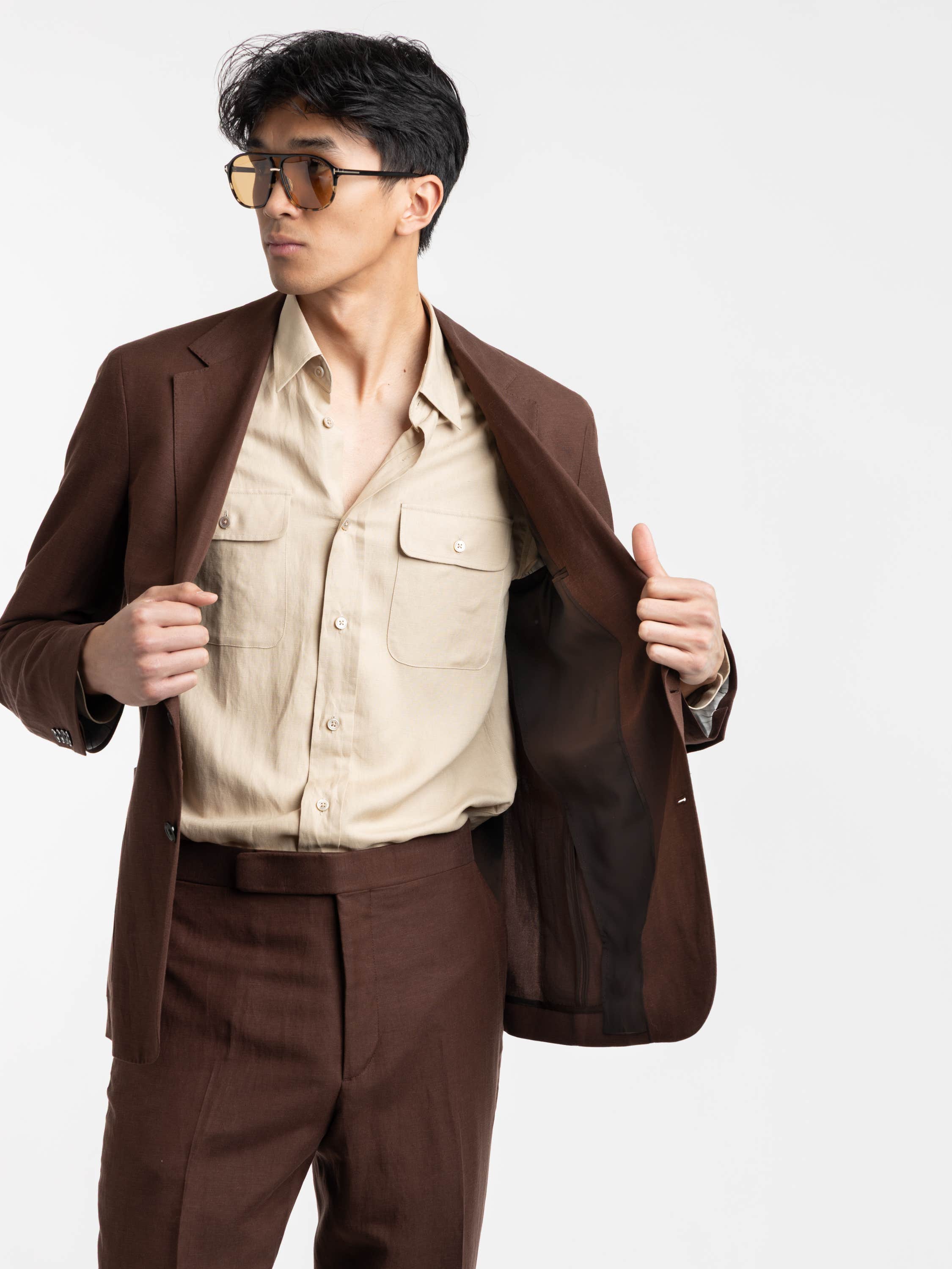 Dark Brown Hadley Hand-Tailored Silk-Linen Jacket