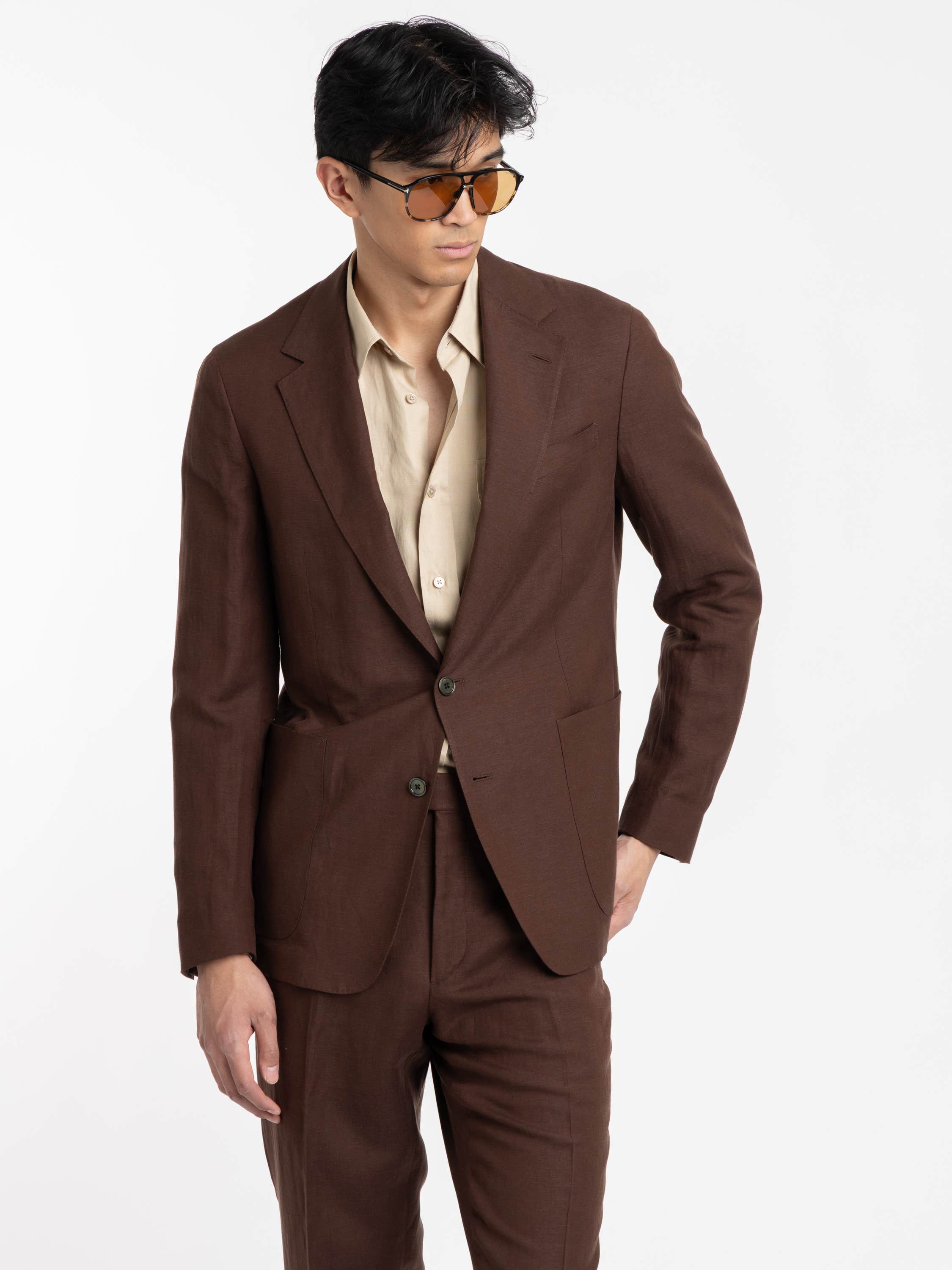 Dark Brown Hadley Hand-Tailored Silk-Linen Jacket