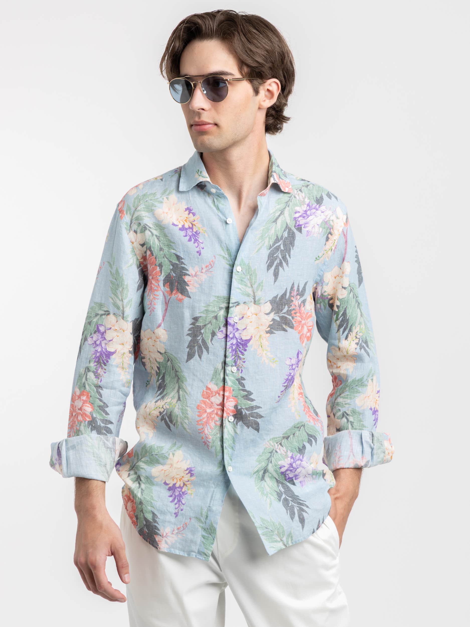 Floral-Print Linen Shirt