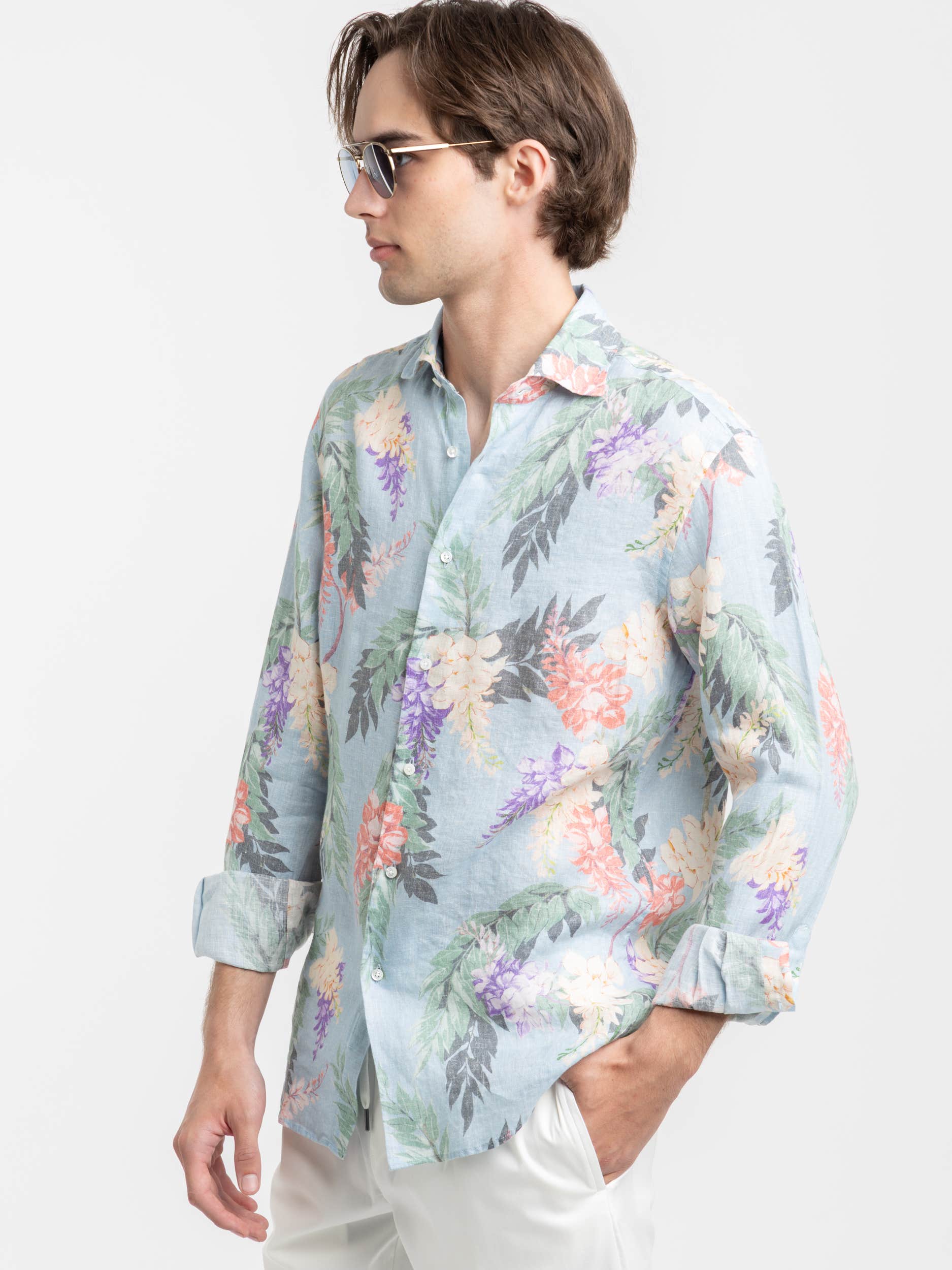 Floral-Print Linen Shirt
