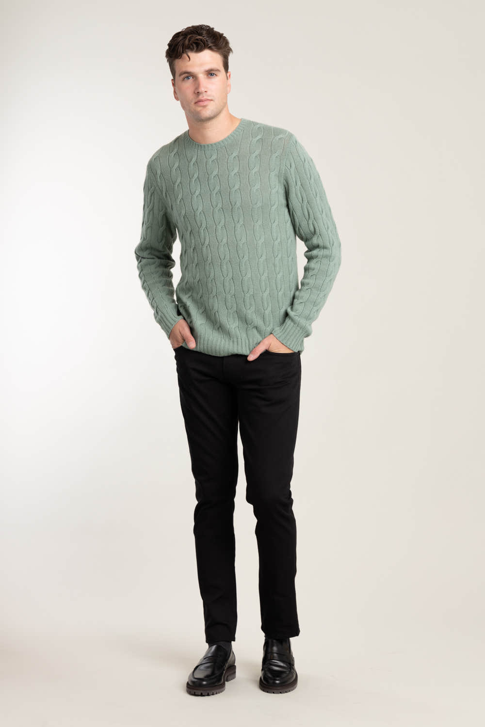 Green Cable Knit Cashmere Sweater