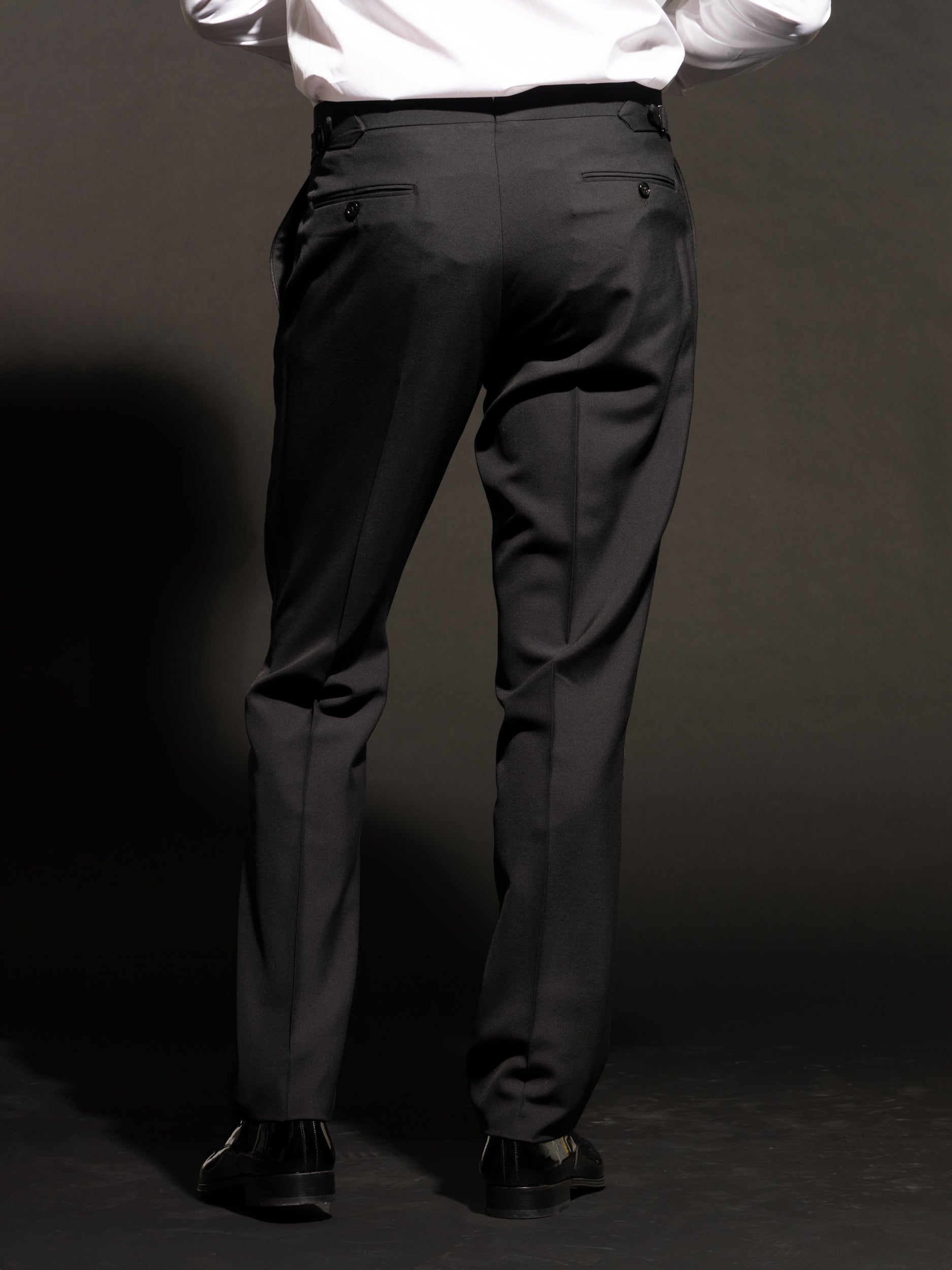 Baltzar Sartorial | Black Wool Mohair Tuxedo Pleated Trousers