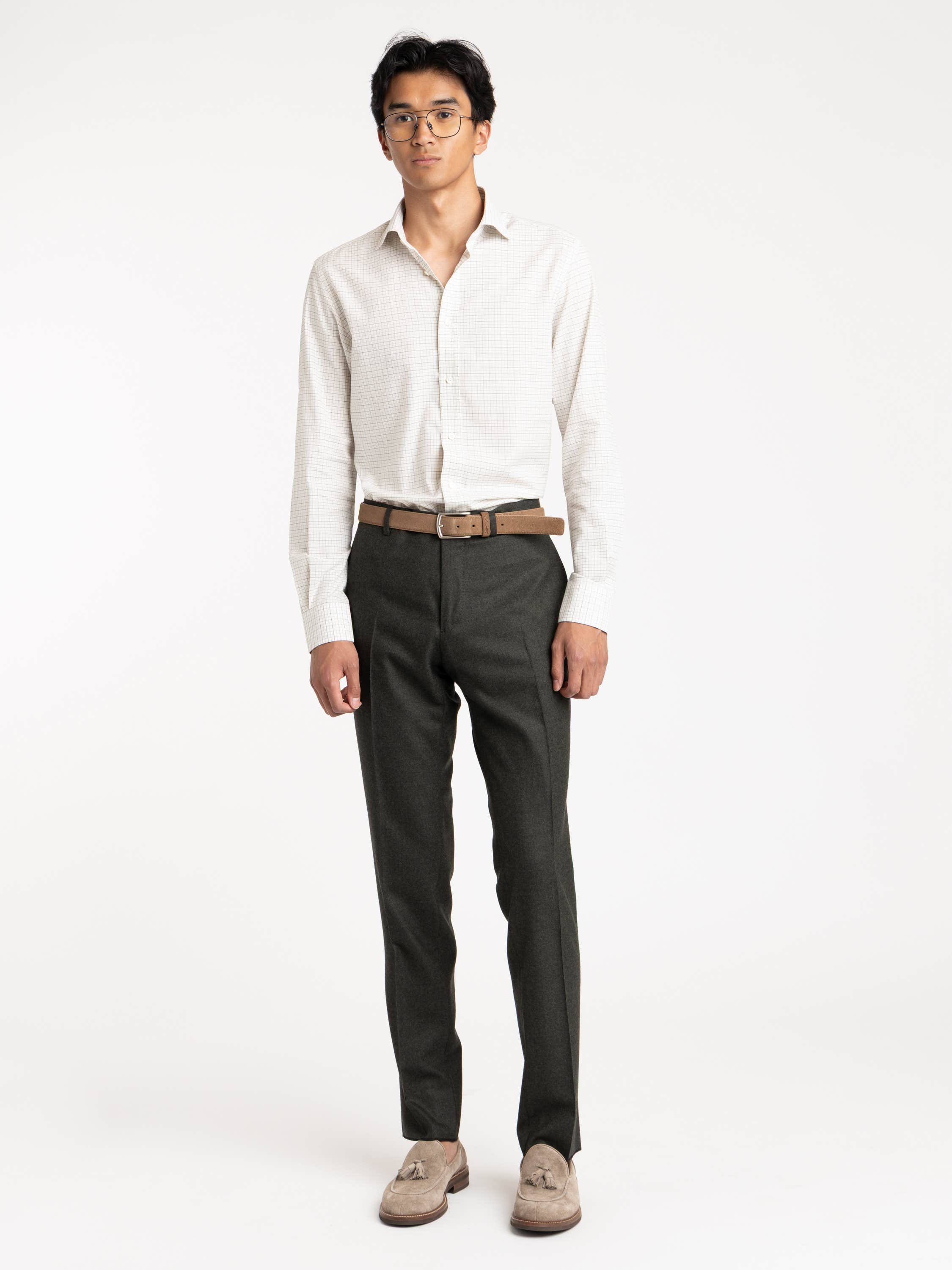 Grey Check White Cotton Sport Shirt