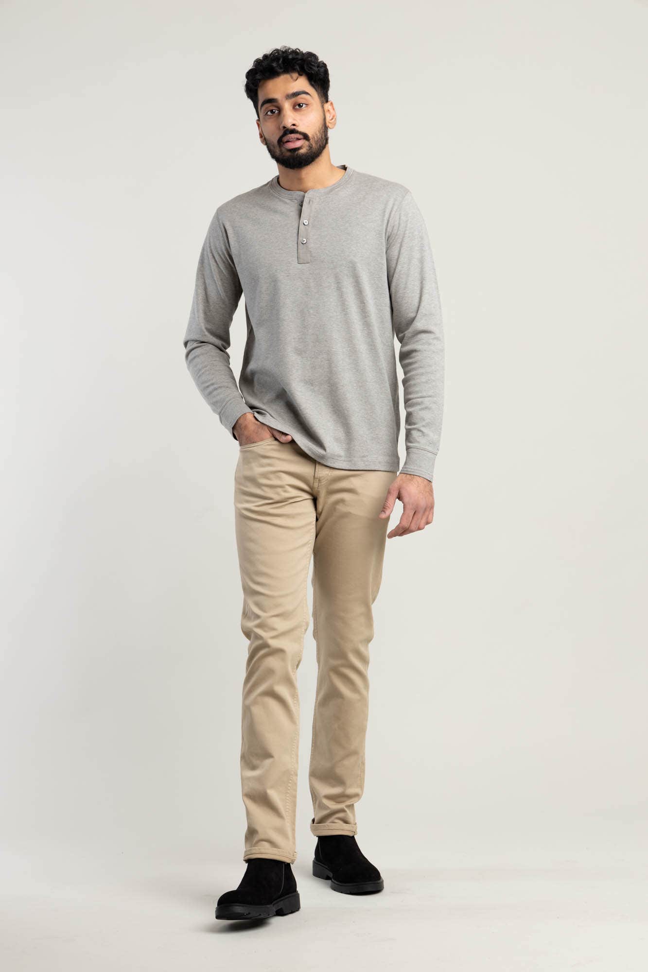 Grey Interlock Henley Shirt