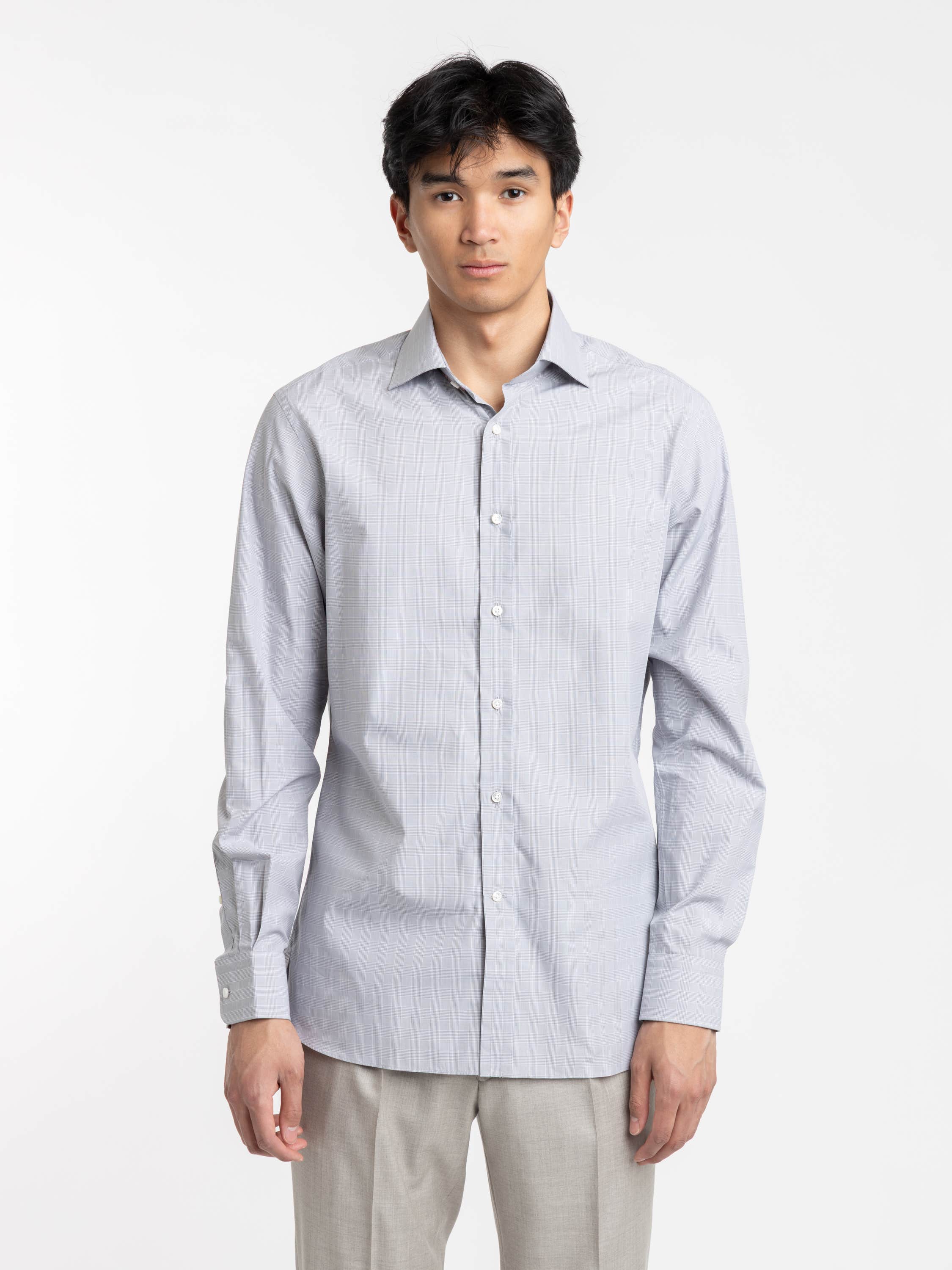 Grey Mini-Glen Check Twill Shirt