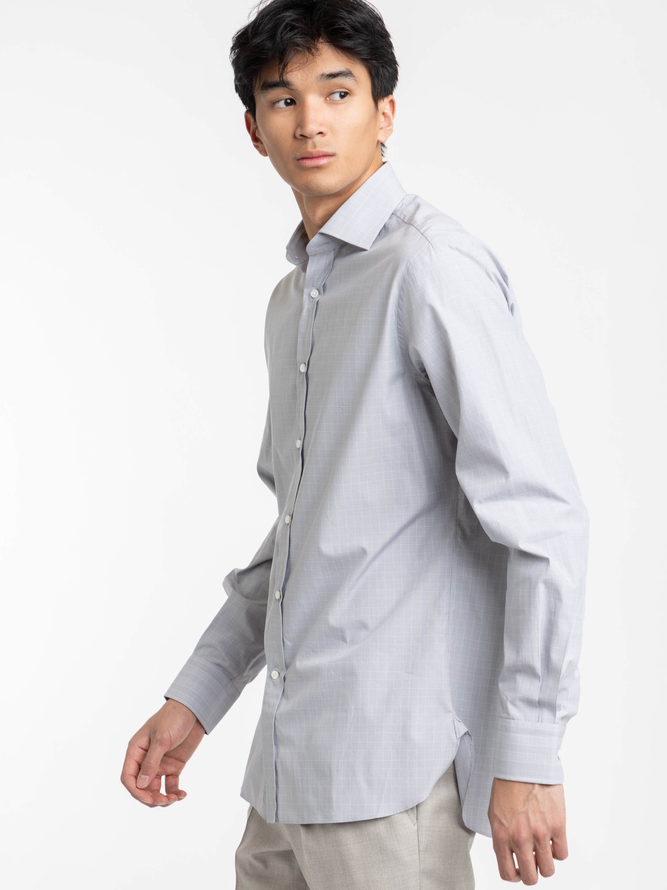 Grey Mini-Glen Check Twill Shirt