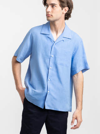 Ralph Lauren Purple Label Light Blue Linen Camp Collar Shirt
