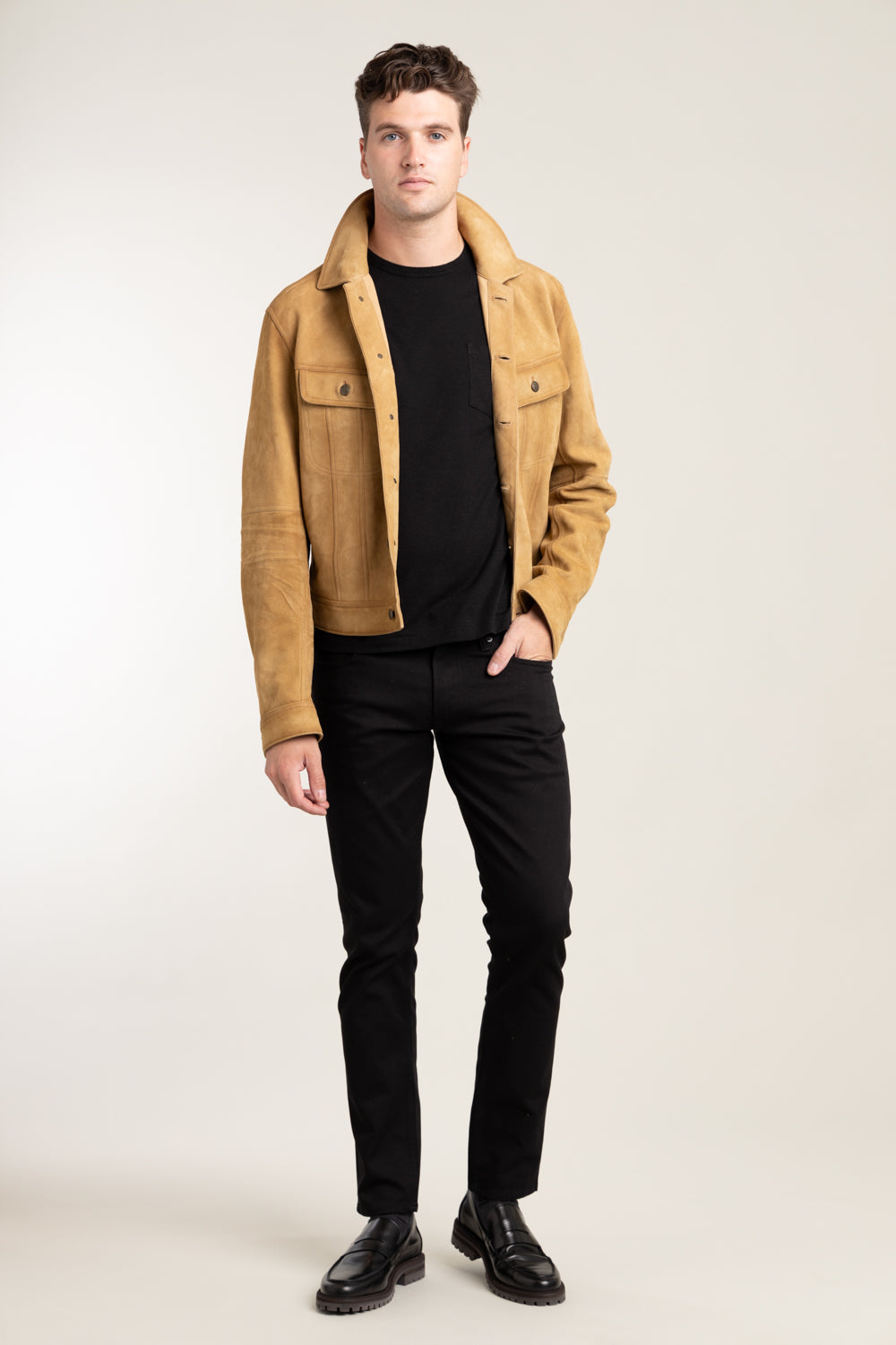 Suede best sale trucker jacket