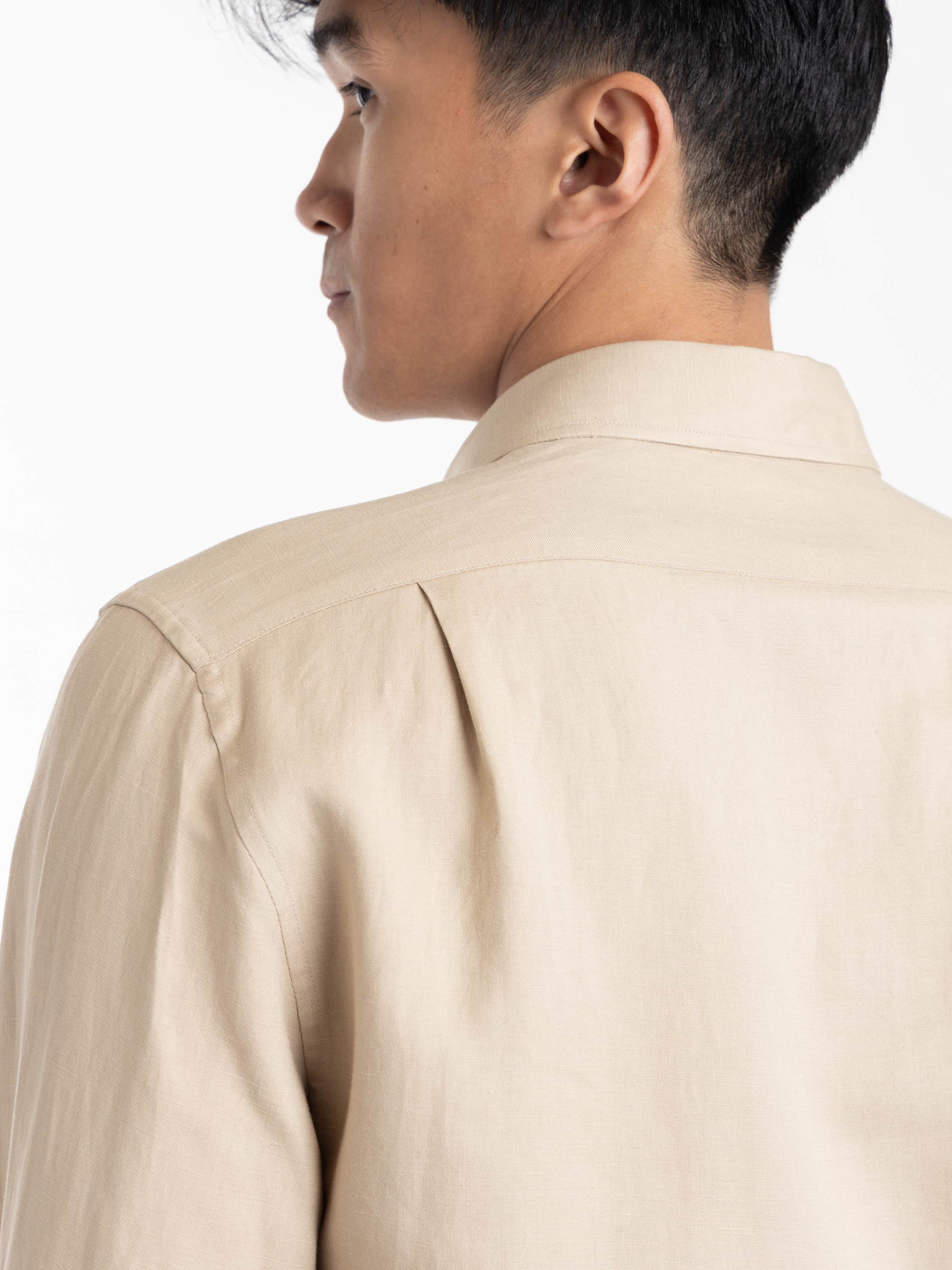 Light Brown Silk and Linen Windowpane Shirt