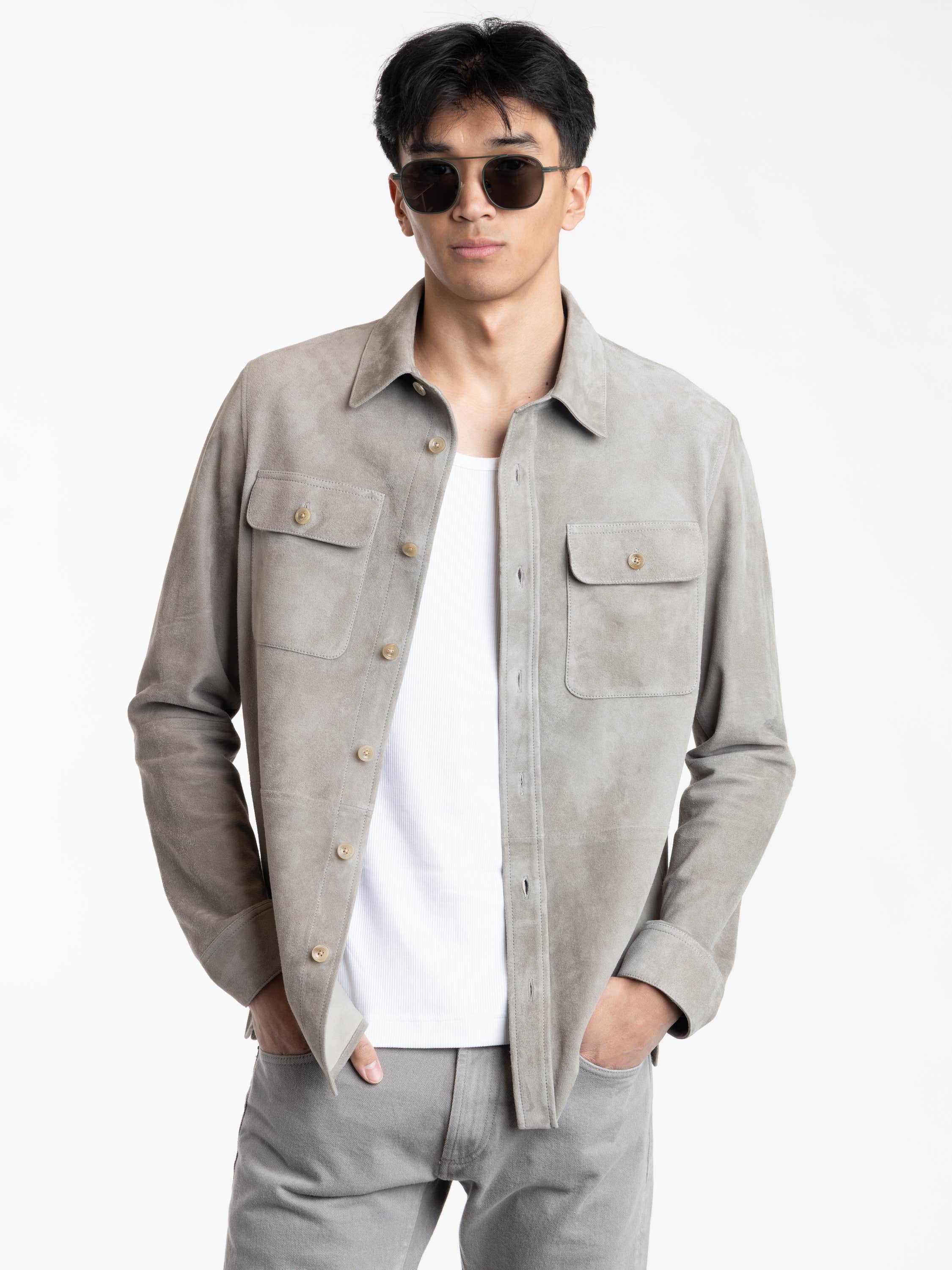 Light Grey Calloway Suede Shirt Jacket