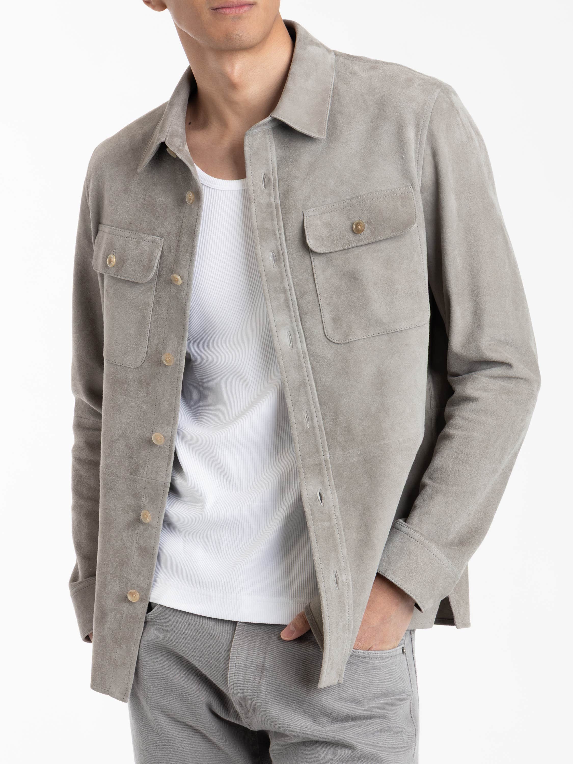 Light Grey Calloway Suede Shirt Jacket