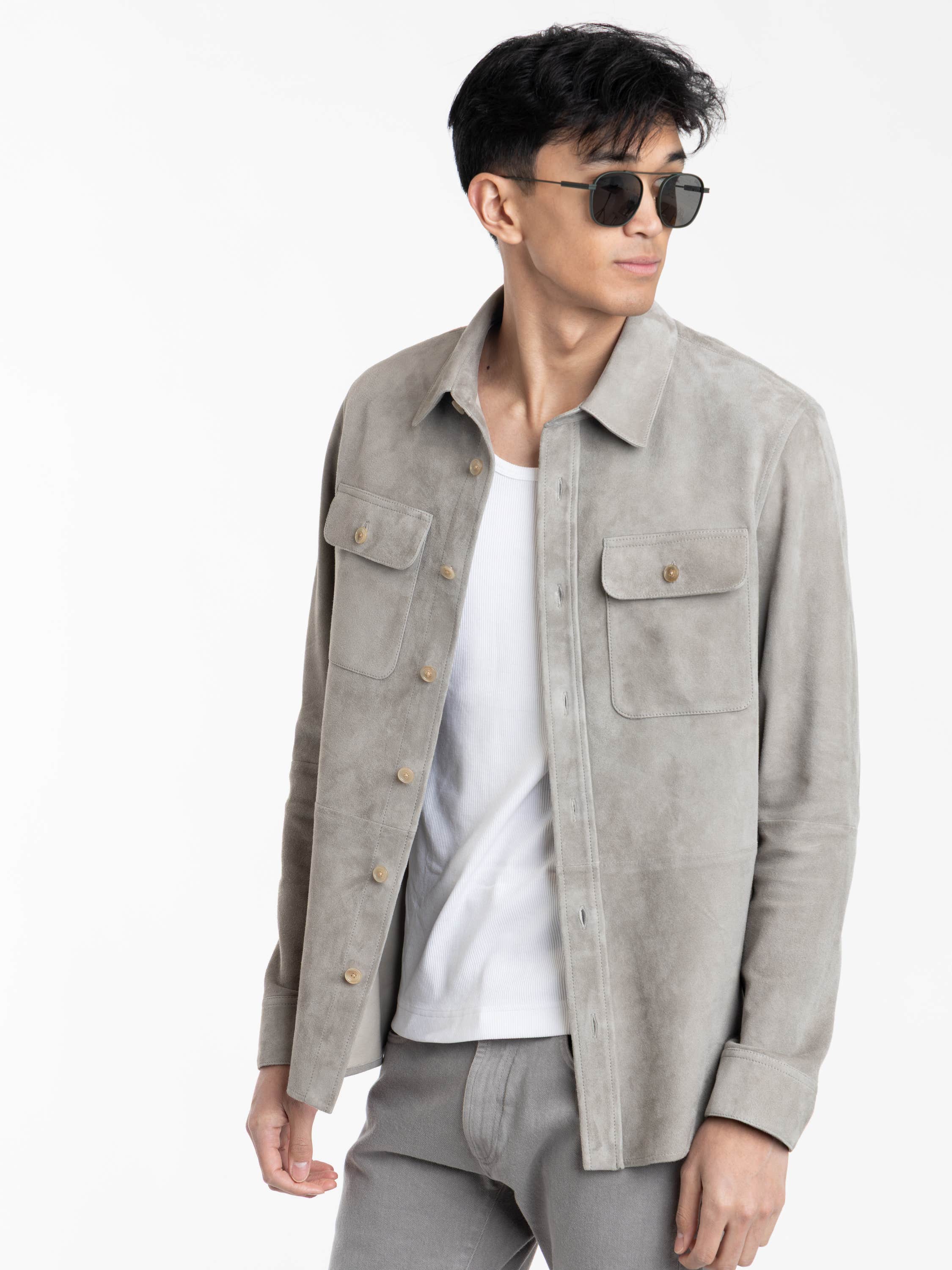 Light Grey Calloway Suede Shirt Jacket
