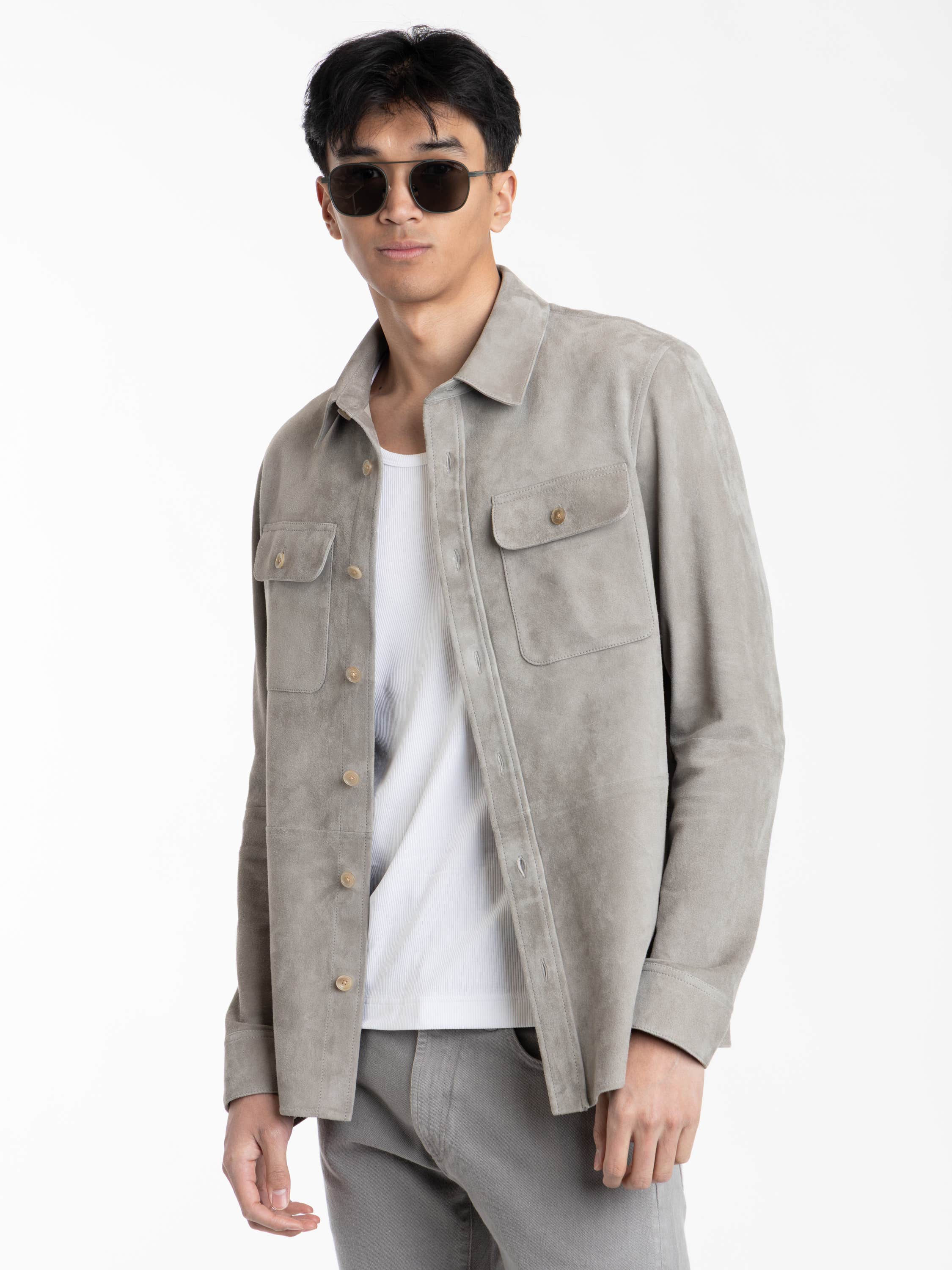 Light Grey Calloway Suede Shirt Jacket