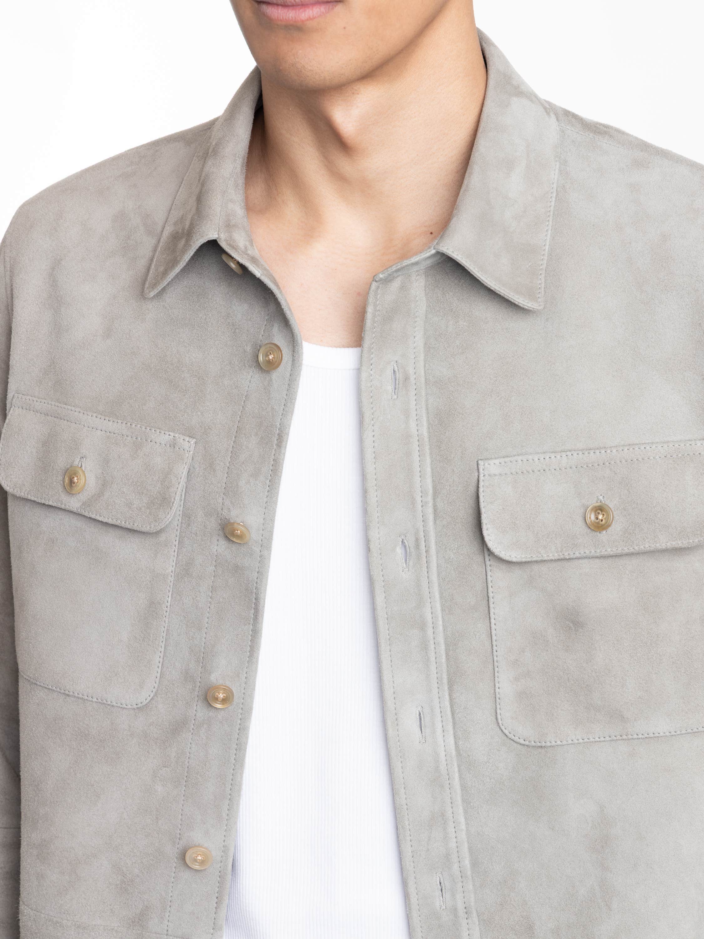 Light Grey Calloway Suede Shirt Jacket